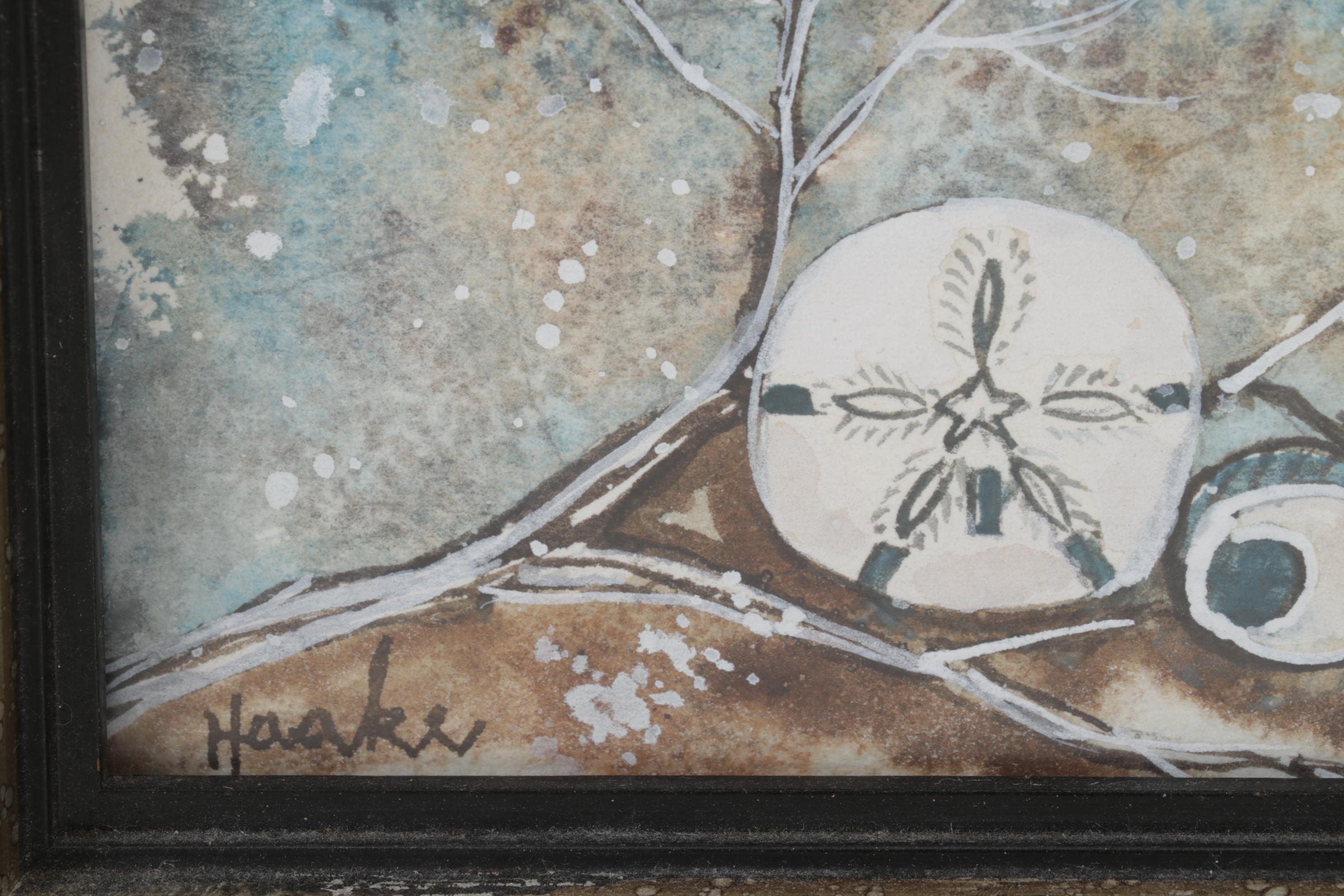 Folk Art Watercolor Painting of Shells and Sand Dollar