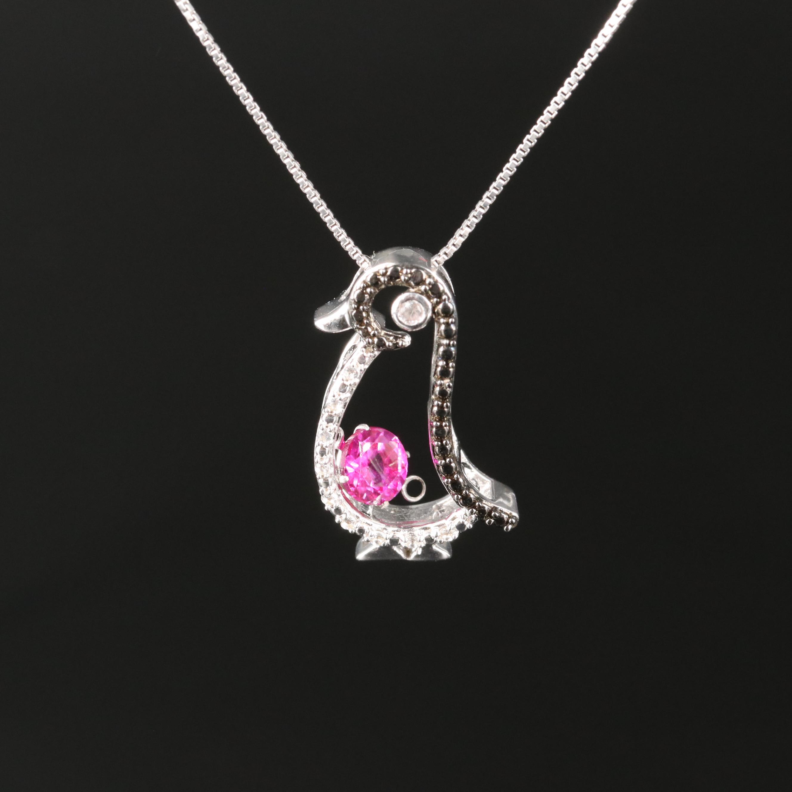 Sterling Ruby and Sapphire Penguin Pendant Necklace
