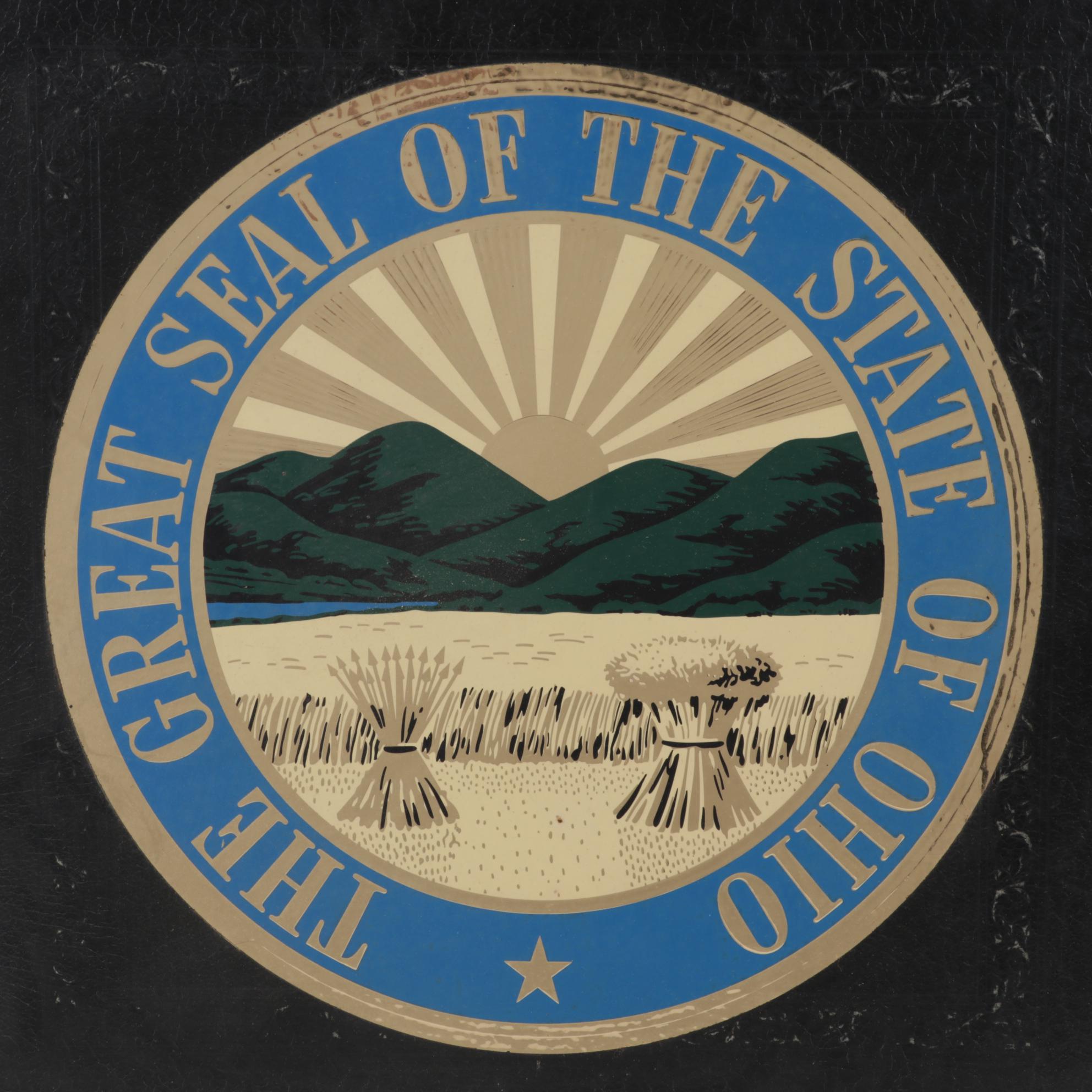 Ohio State Seal Embossed Serigraph Wall Hanging, Circa 1970