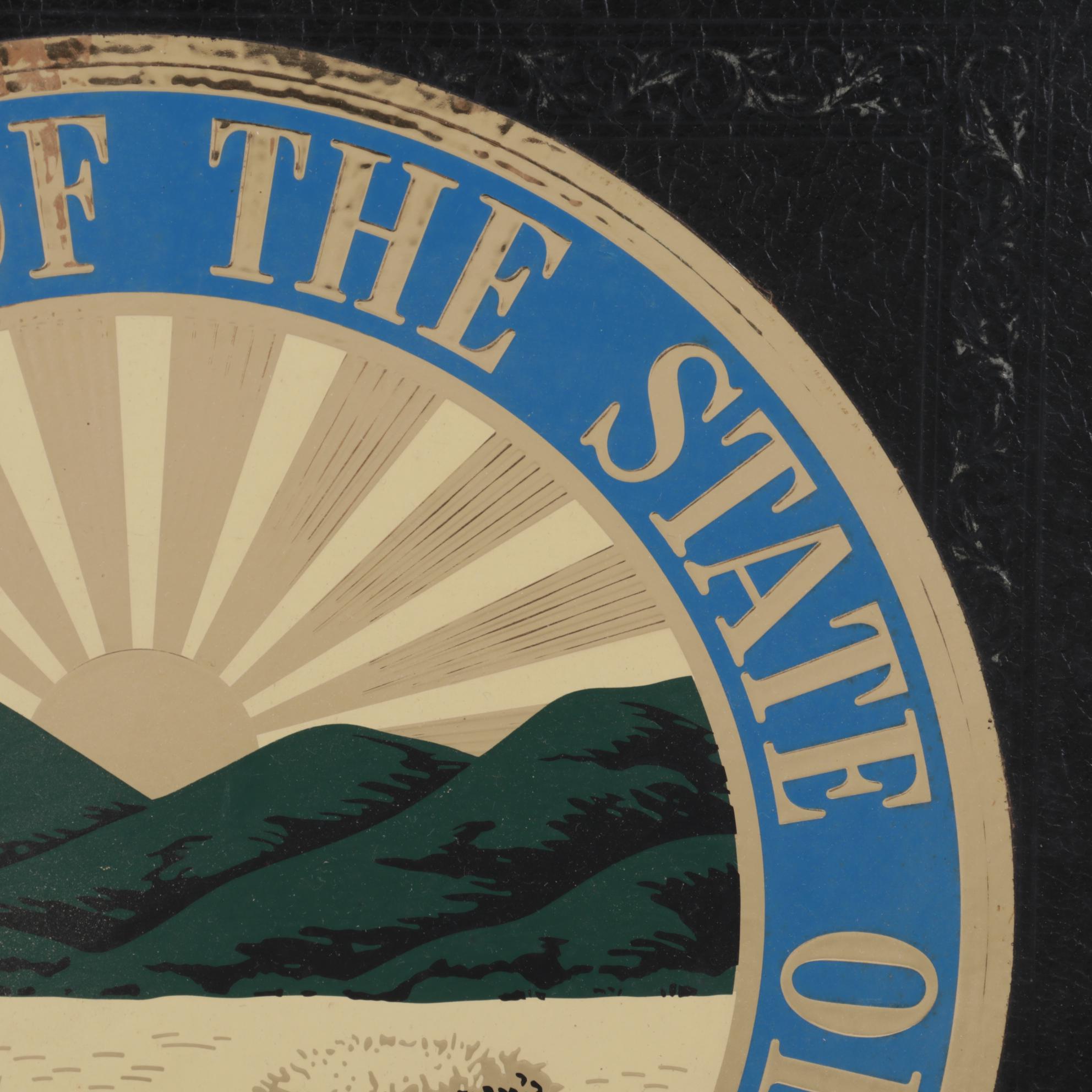 Ohio State Seal Embossed Serigraph Wall Hanging, Circa 1970