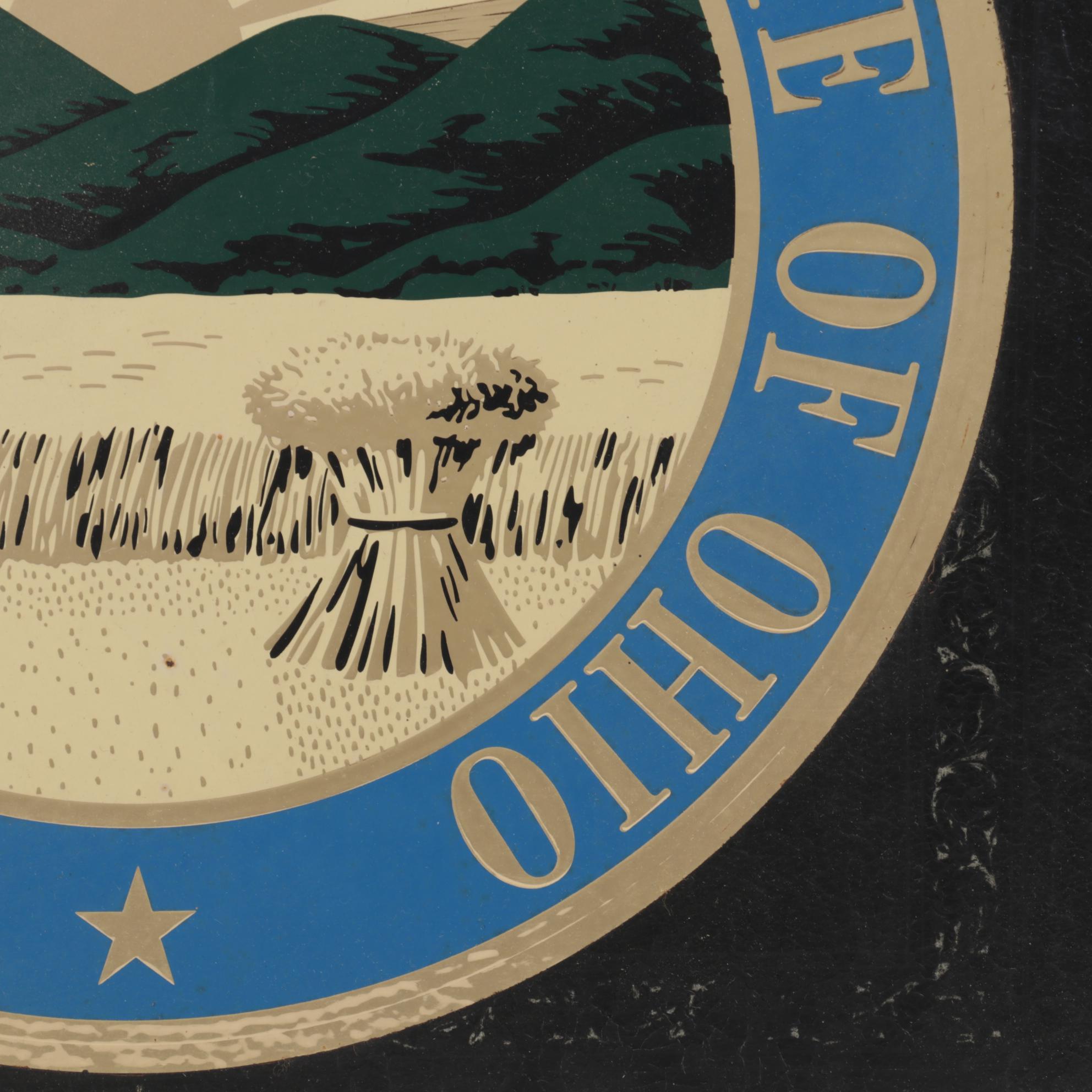 Ohio State Seal Embossed Serigraph Wall Hanging, Circa 1970