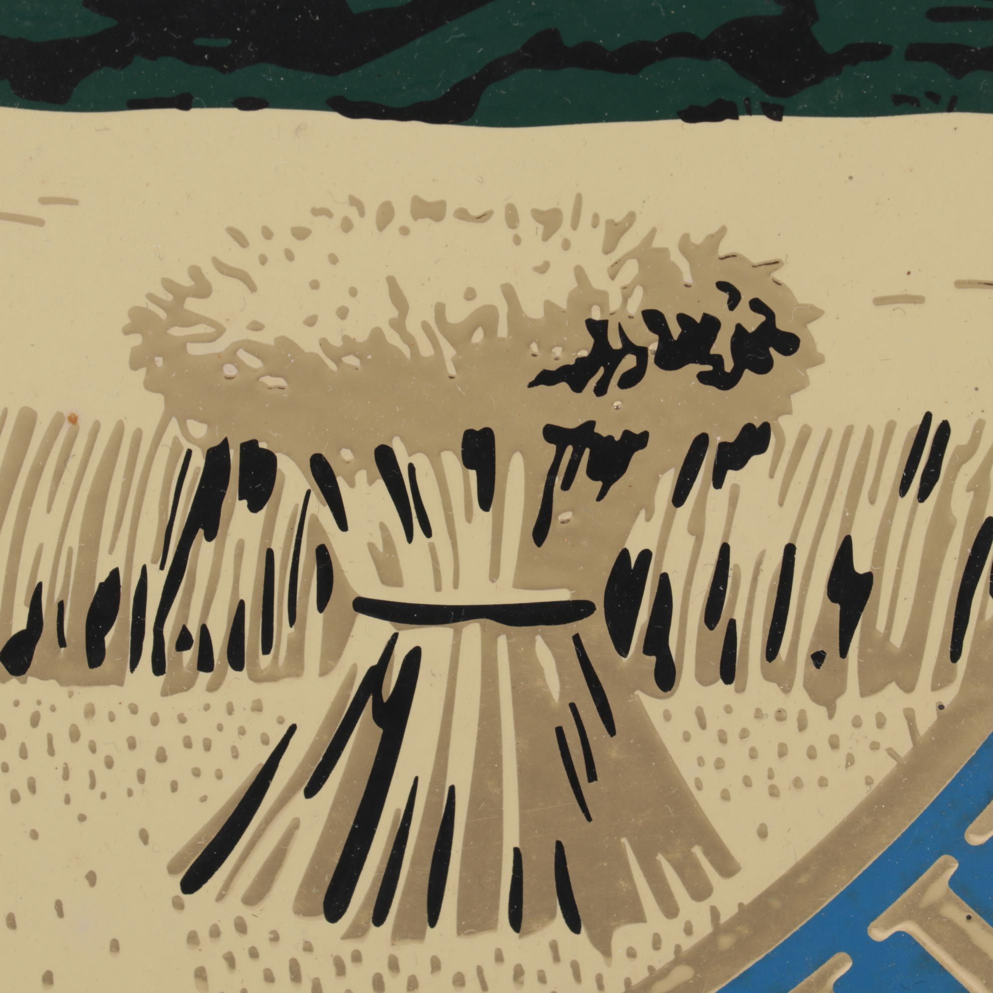 Ohio State Seal Embossed Serigraph Wall Hanging, Circa 1970