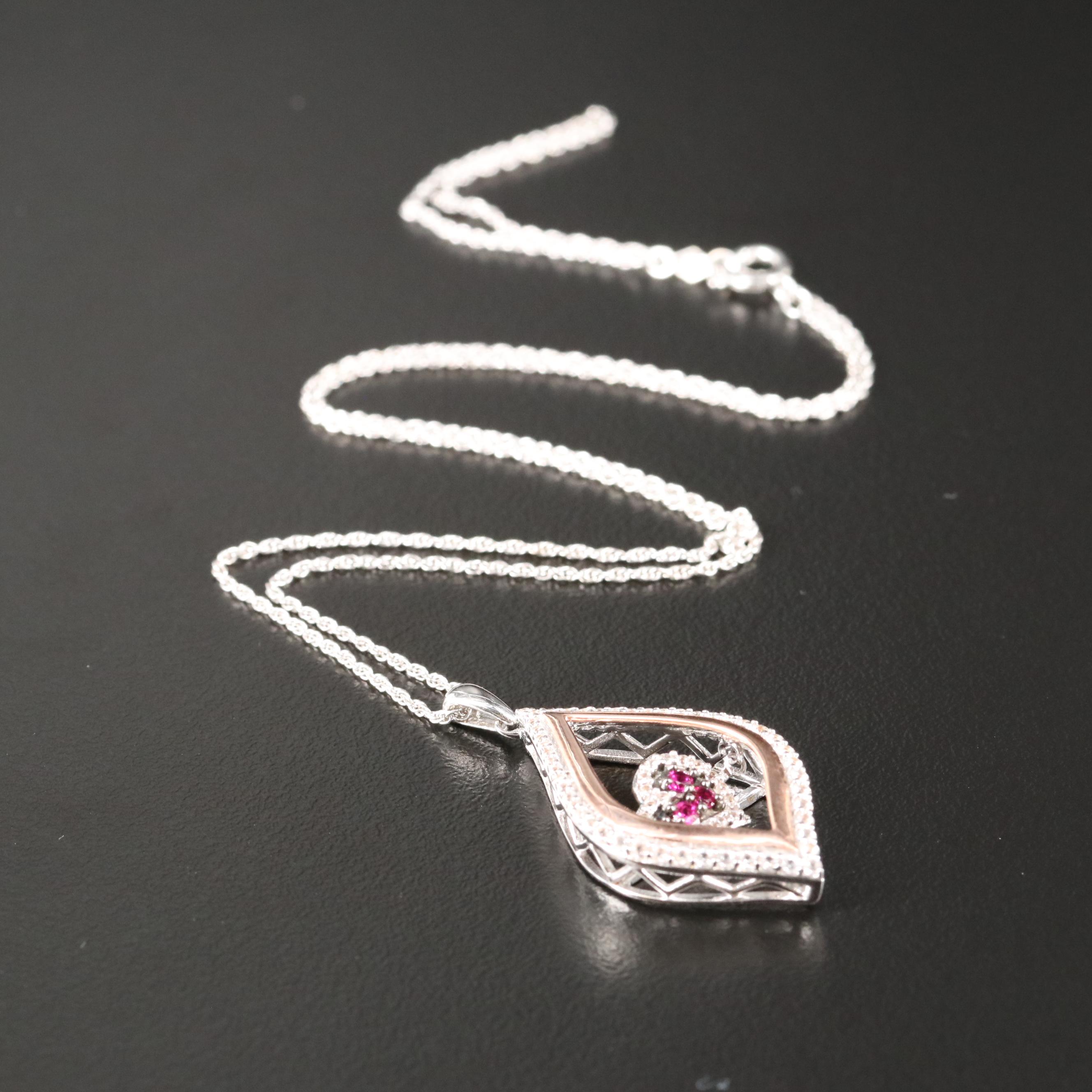 Sterling Ruby and Sapphire Heart Pendant Necklace