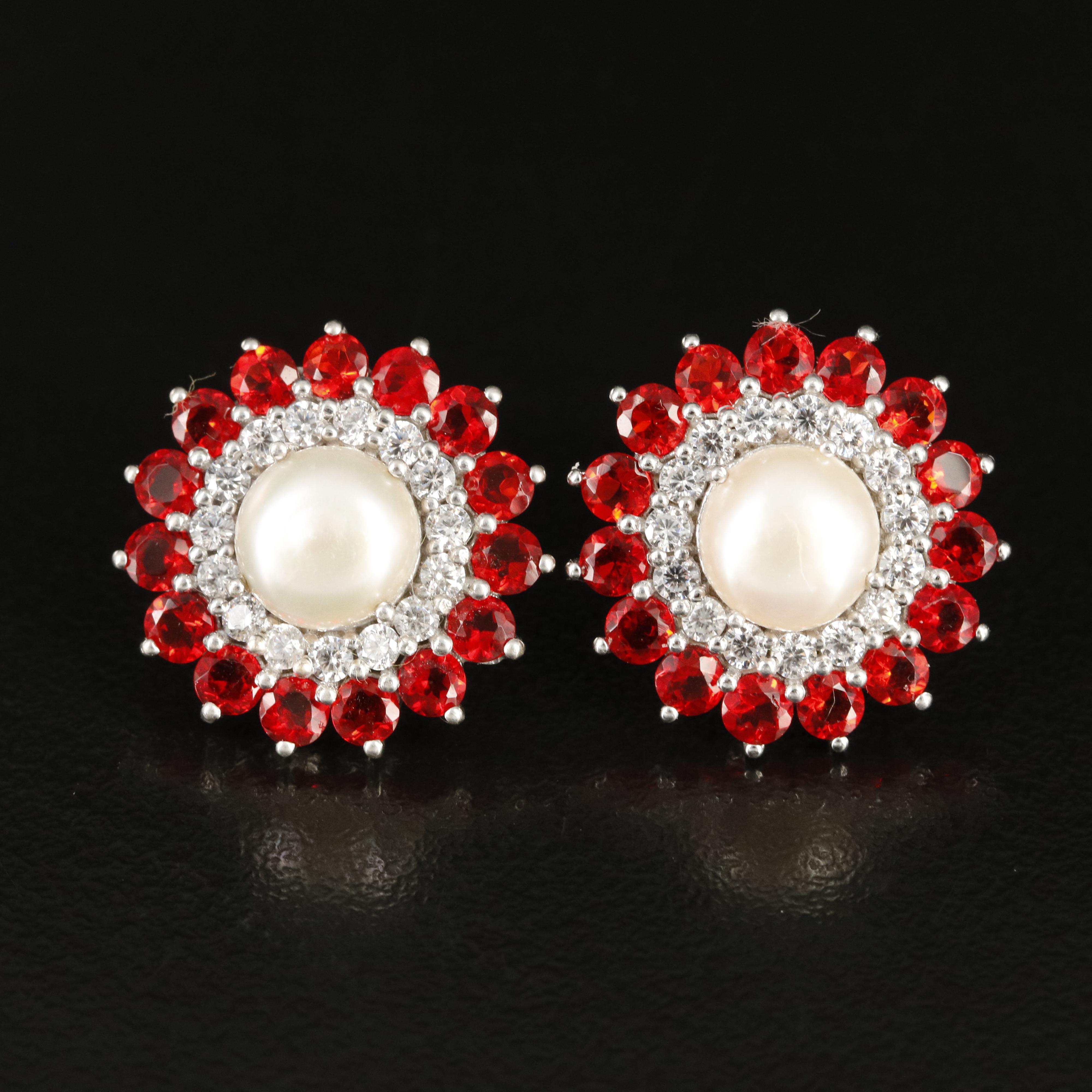 Sterling Pearl, Cubic Zirconia and Glass Earrings