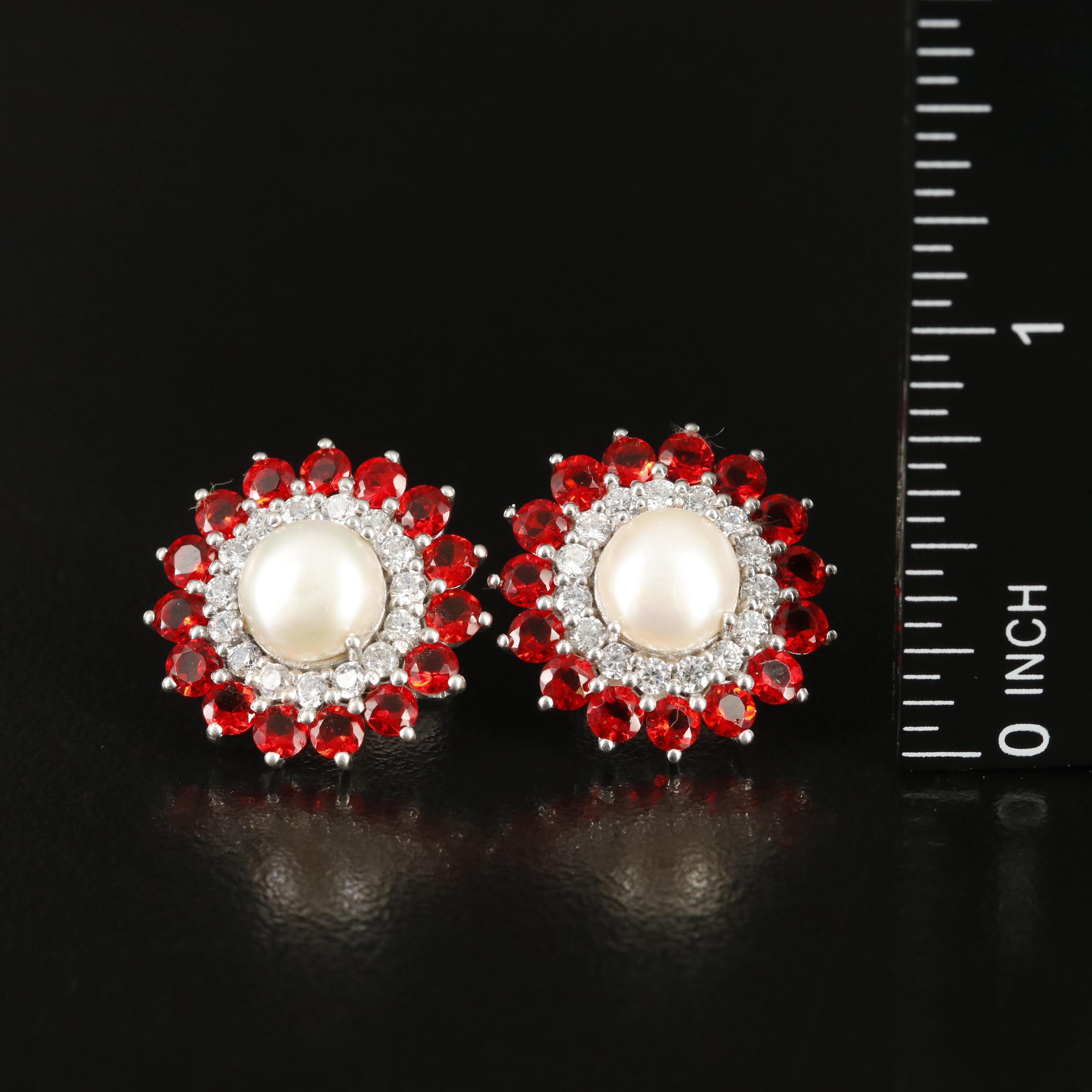 Sterling Pearl, Cubic Zirconia and Glass Earrings