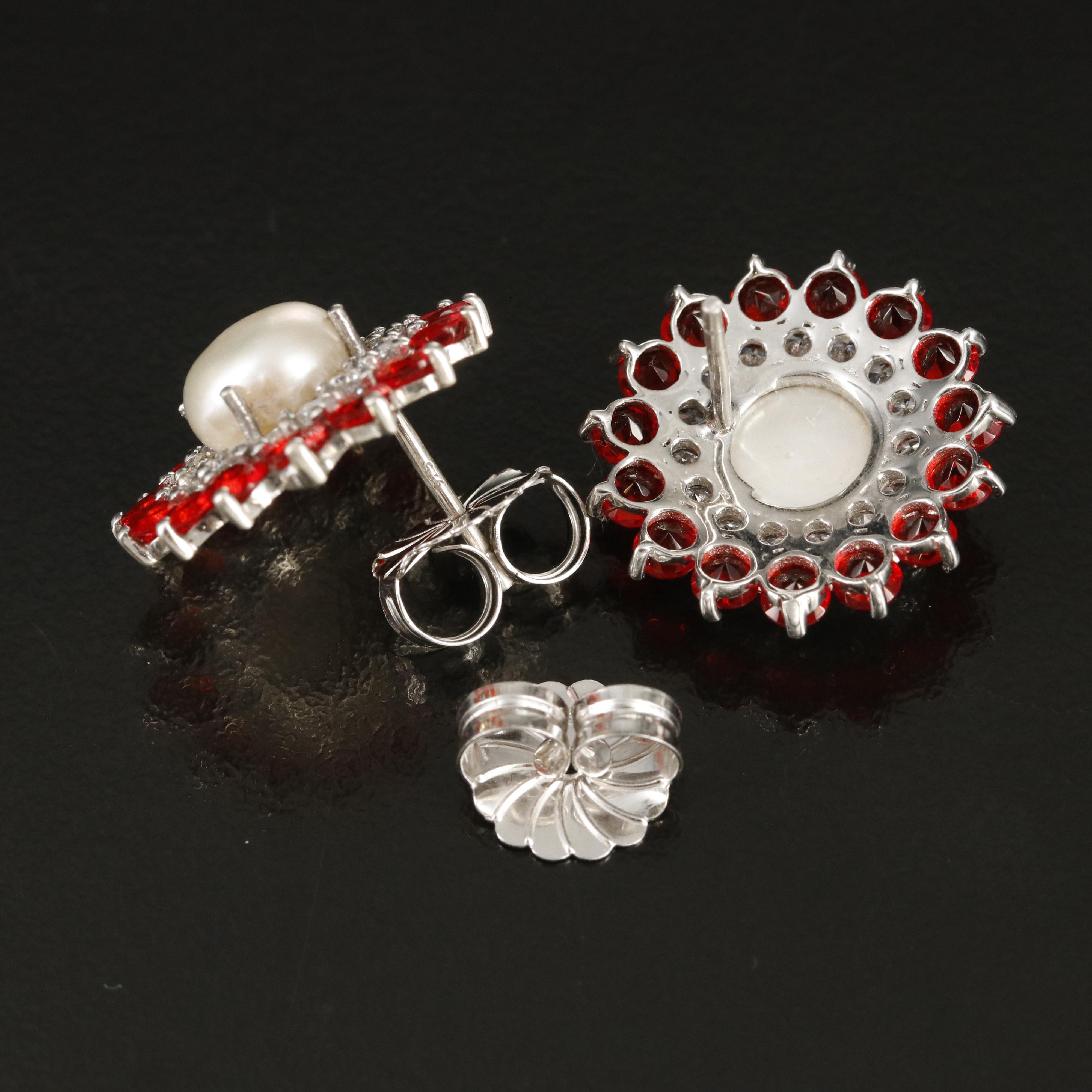 Sterling Pearl, Cubic Zirconia and Glass Earrings