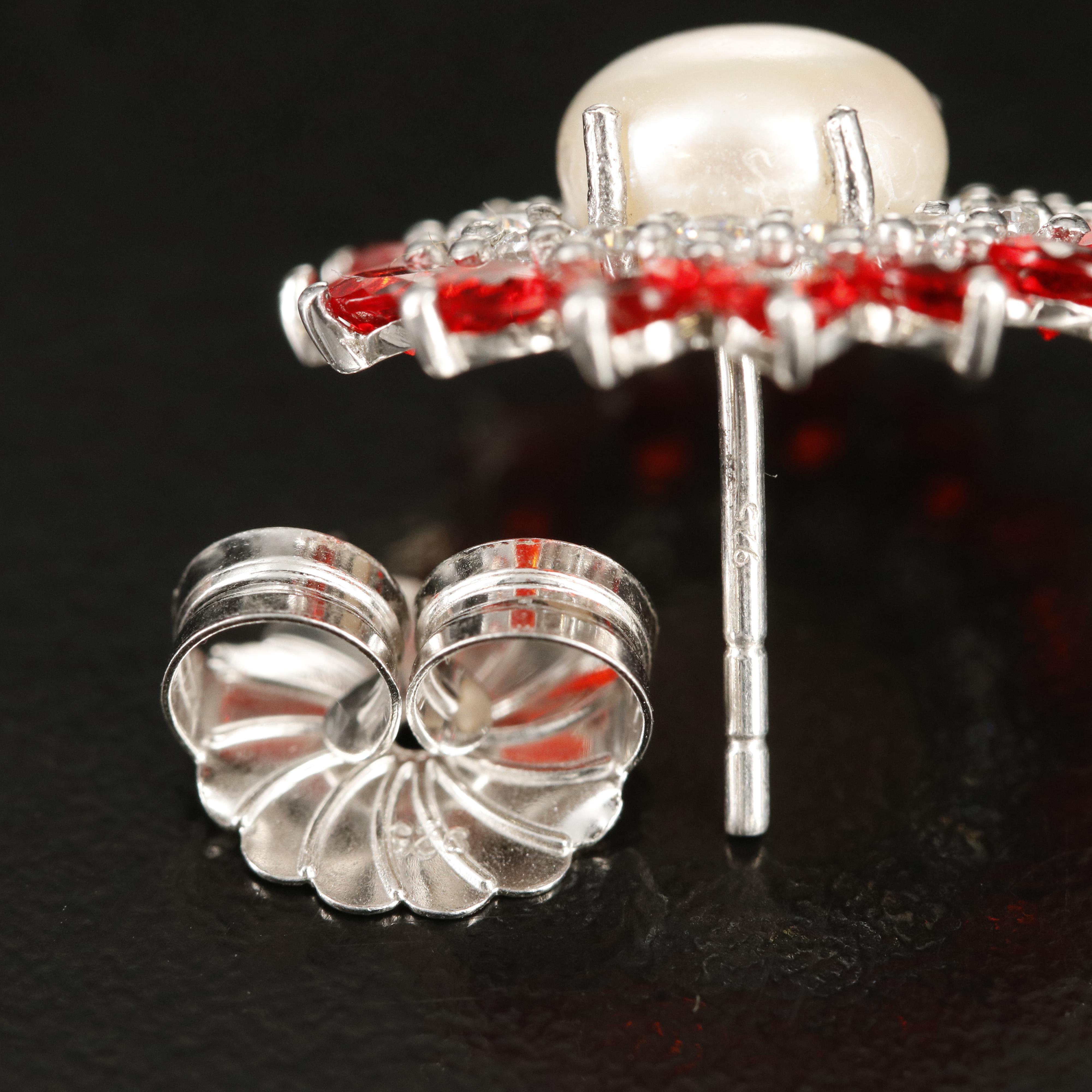 Sterling Pearl, Cubic Zirconia and Glass Earrings