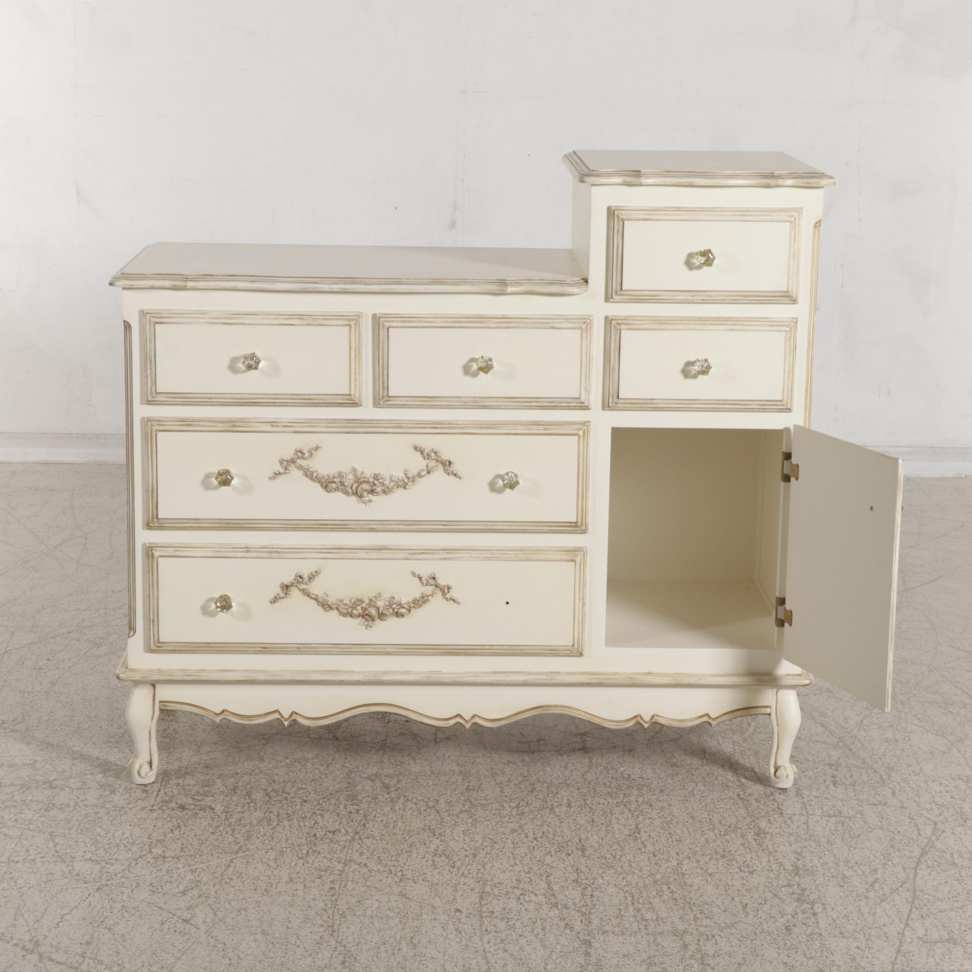 Louis XV Style Ivory-Finished Changing Table and Chest of Drawers