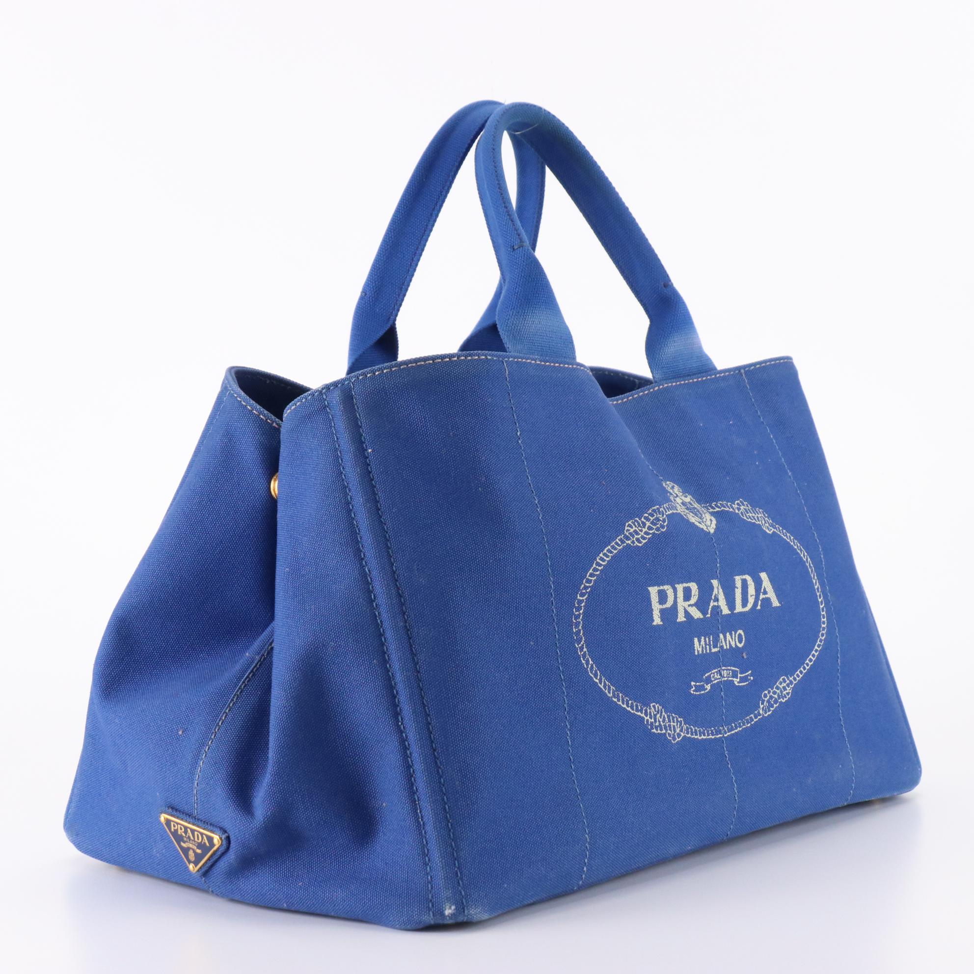 Prada Canapa Tote Bag in Cobalt Blue Canvas