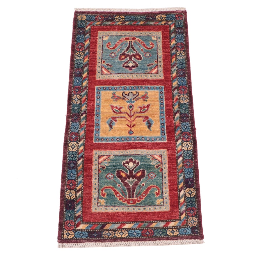 1'8 x 3'5 Hand-Knotted Turkish Village Style Accent  Rug