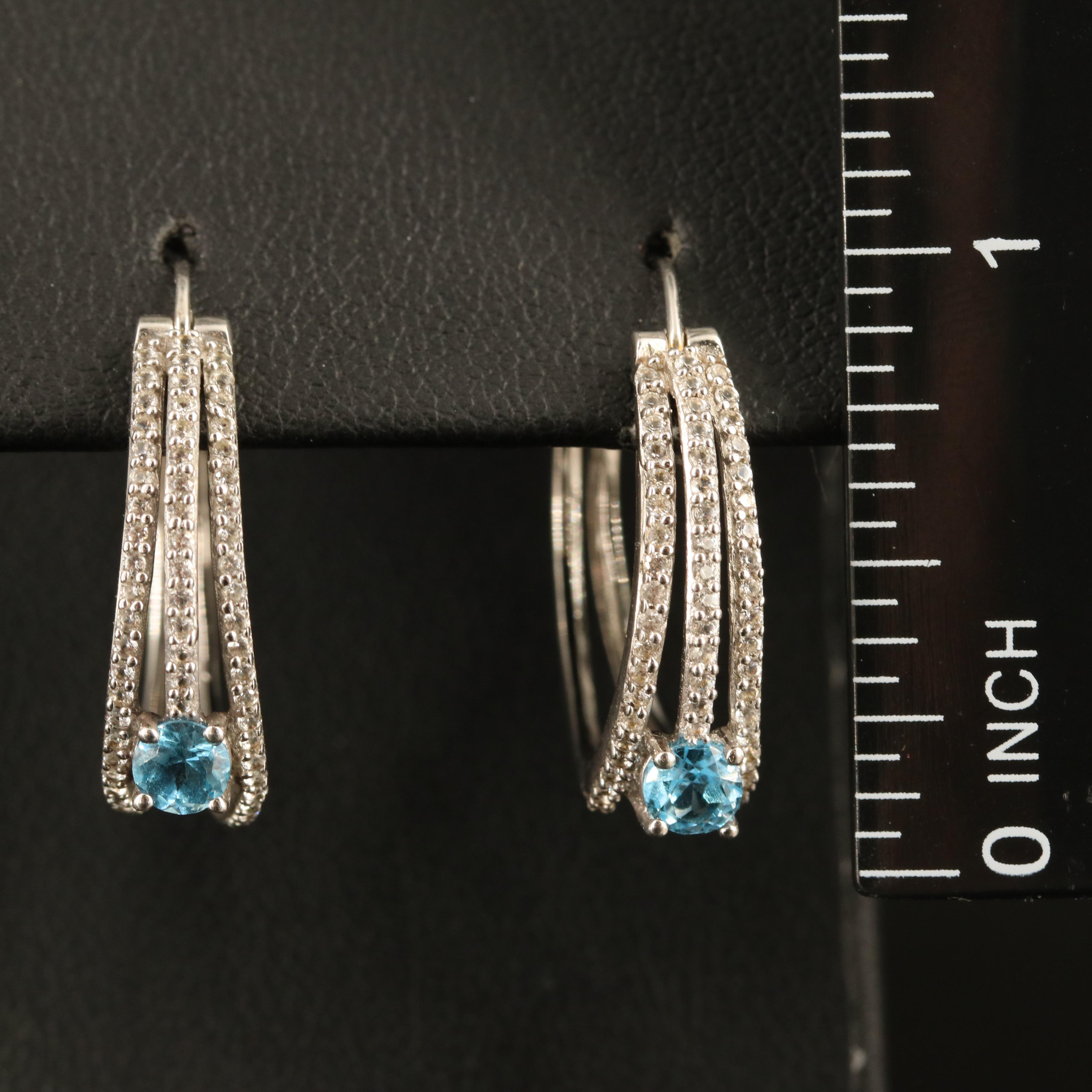 Sterling Topaz and White Sapphire Hoop Earrings