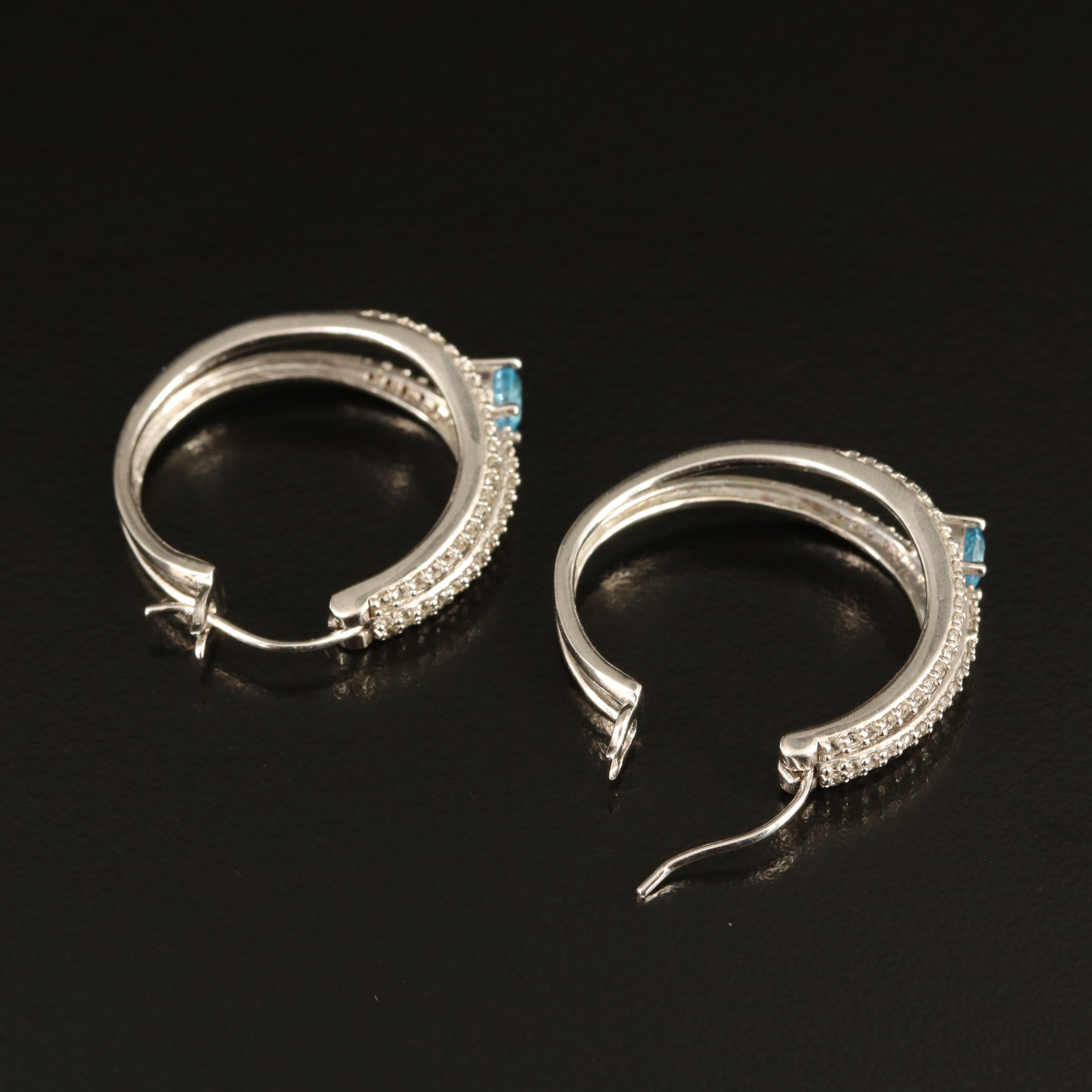 Sterling Topaz and White Sapphire Hoop Earrings