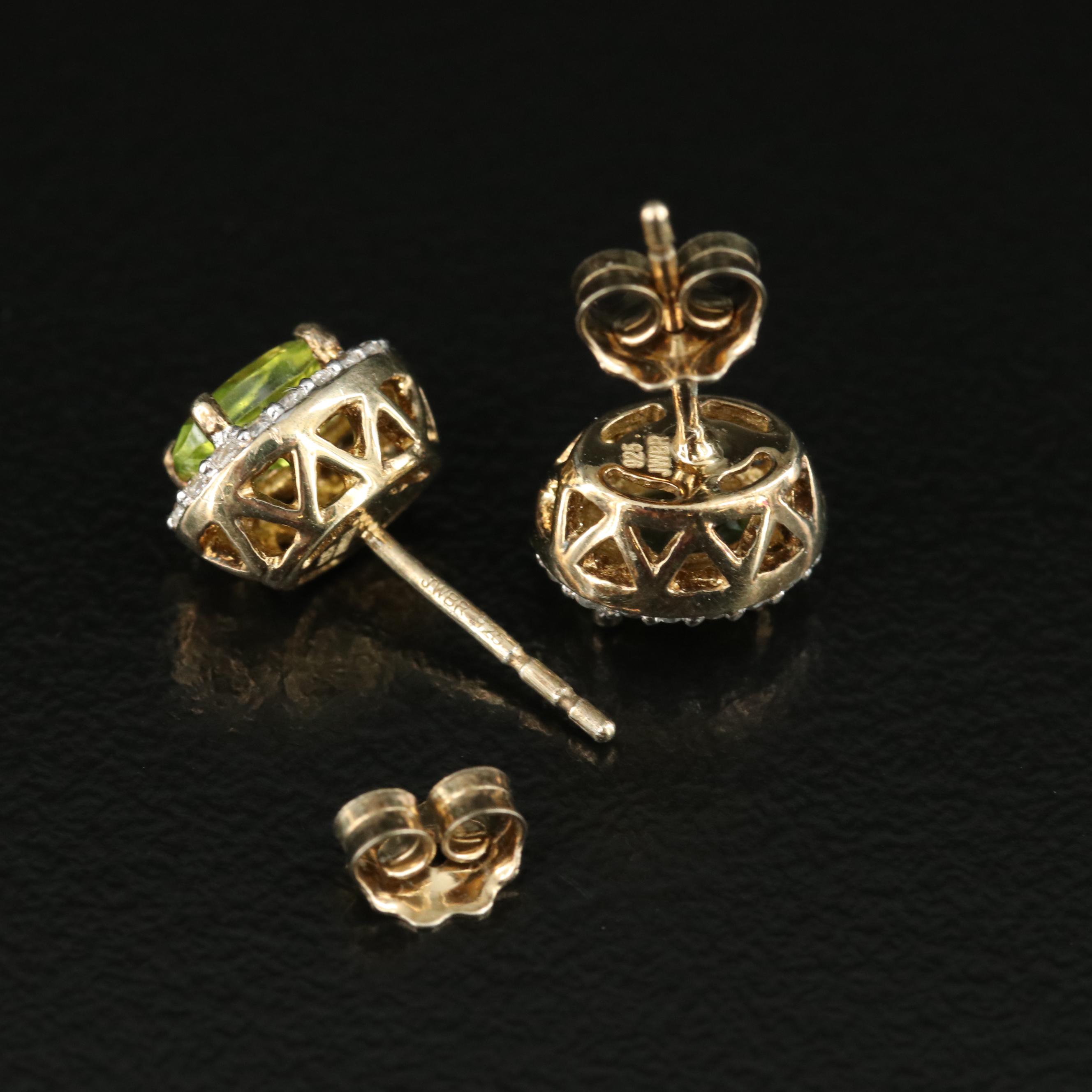 Sterling Peridot and Sapphire Stud Earrings