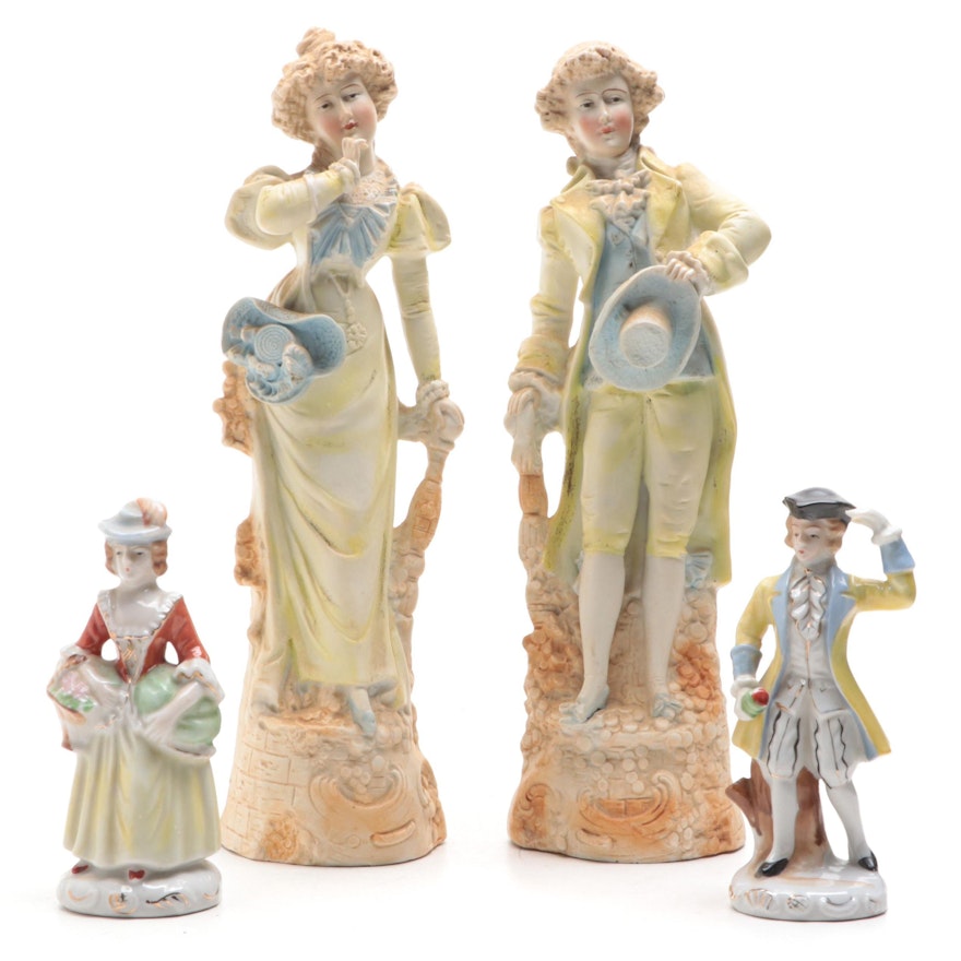 German Style and Other Courting Couple Figurines, Early to Mid-20th Century