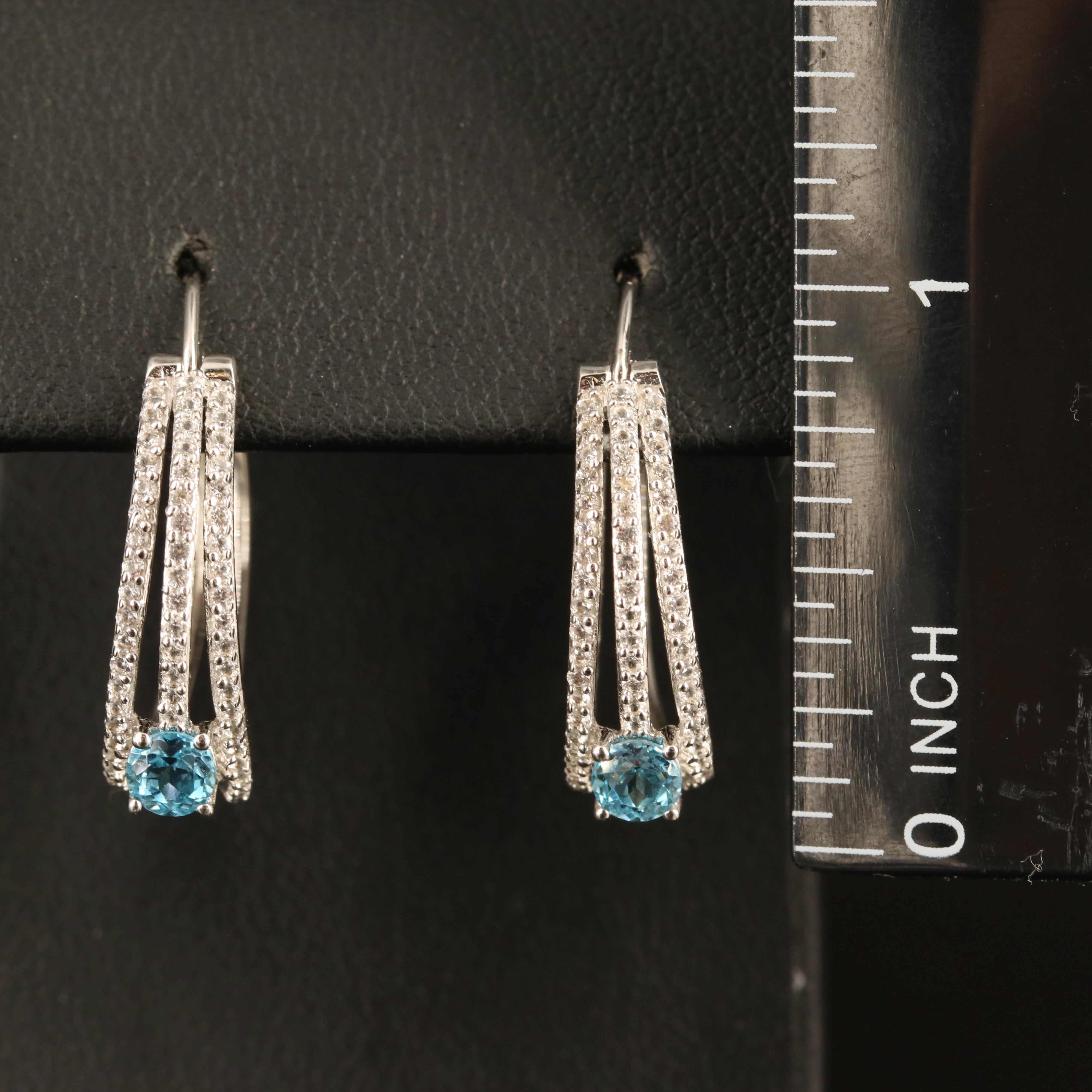 Sterling Topaz and White Sapphire Hoop Earrings