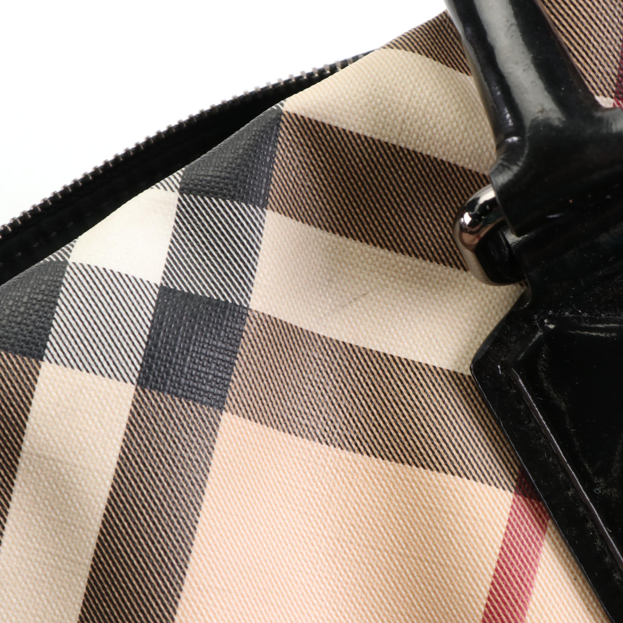 Burberry Handbag in Nova Check Coated Canvas and Black Patent Leather