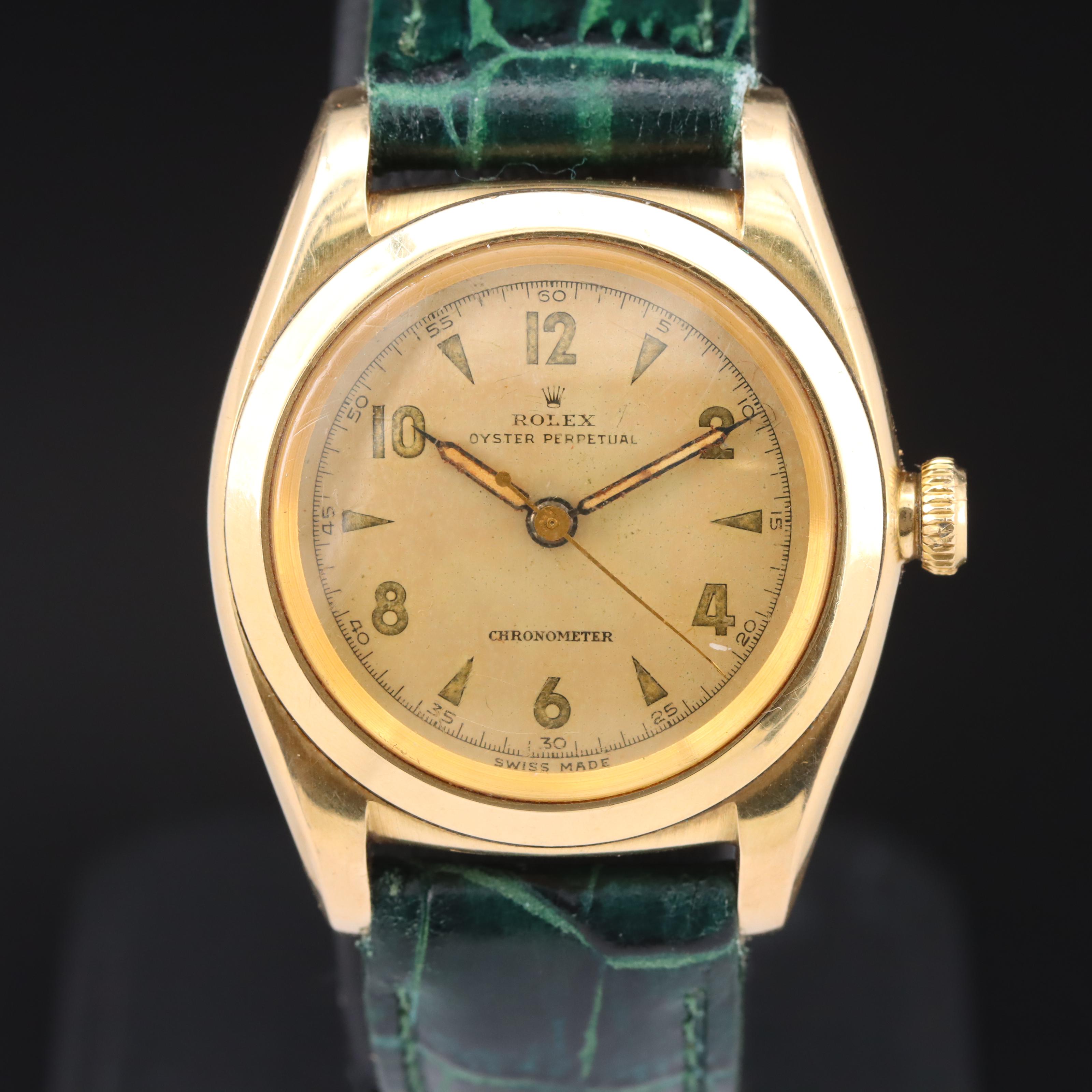 1947 Rolex 14K Oyster Perpetual Chronometer Bubble Back Watch