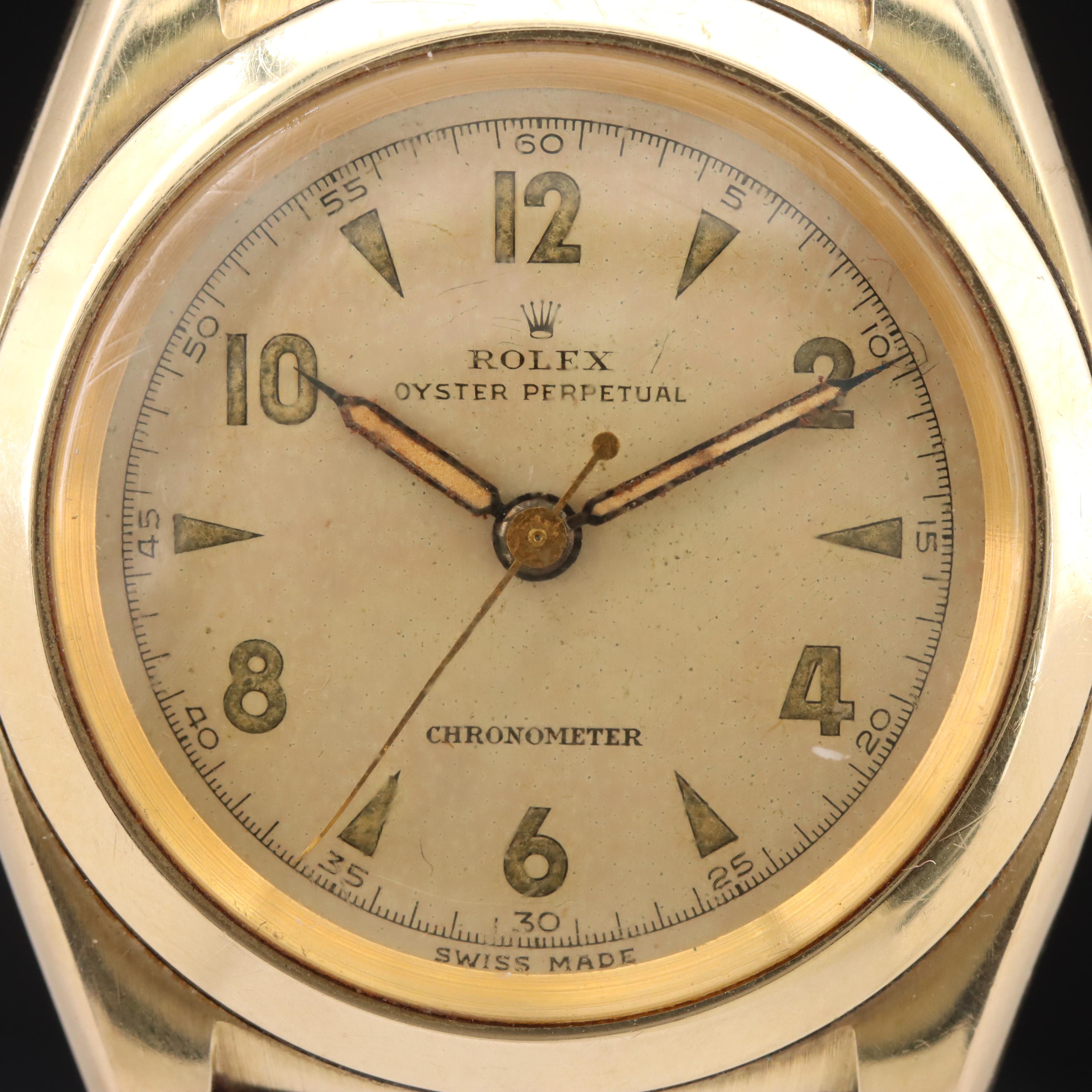 1947 Rolex 14K Oyster Perpetual Chronometer Bubble Back Watch