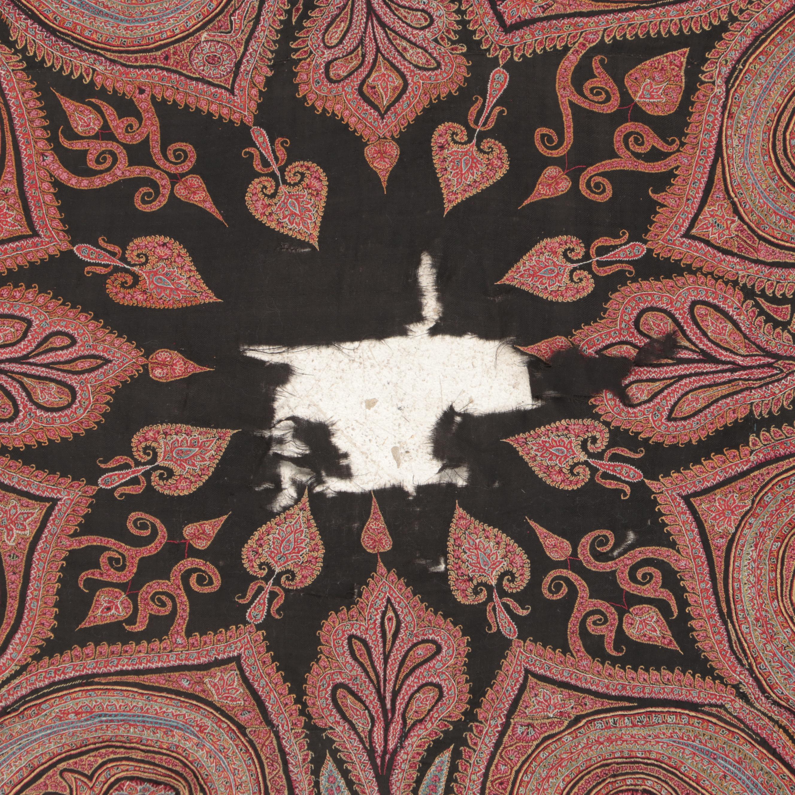 Kashmir Style Paisley Jacquard Woven Wool Shawl, Antique