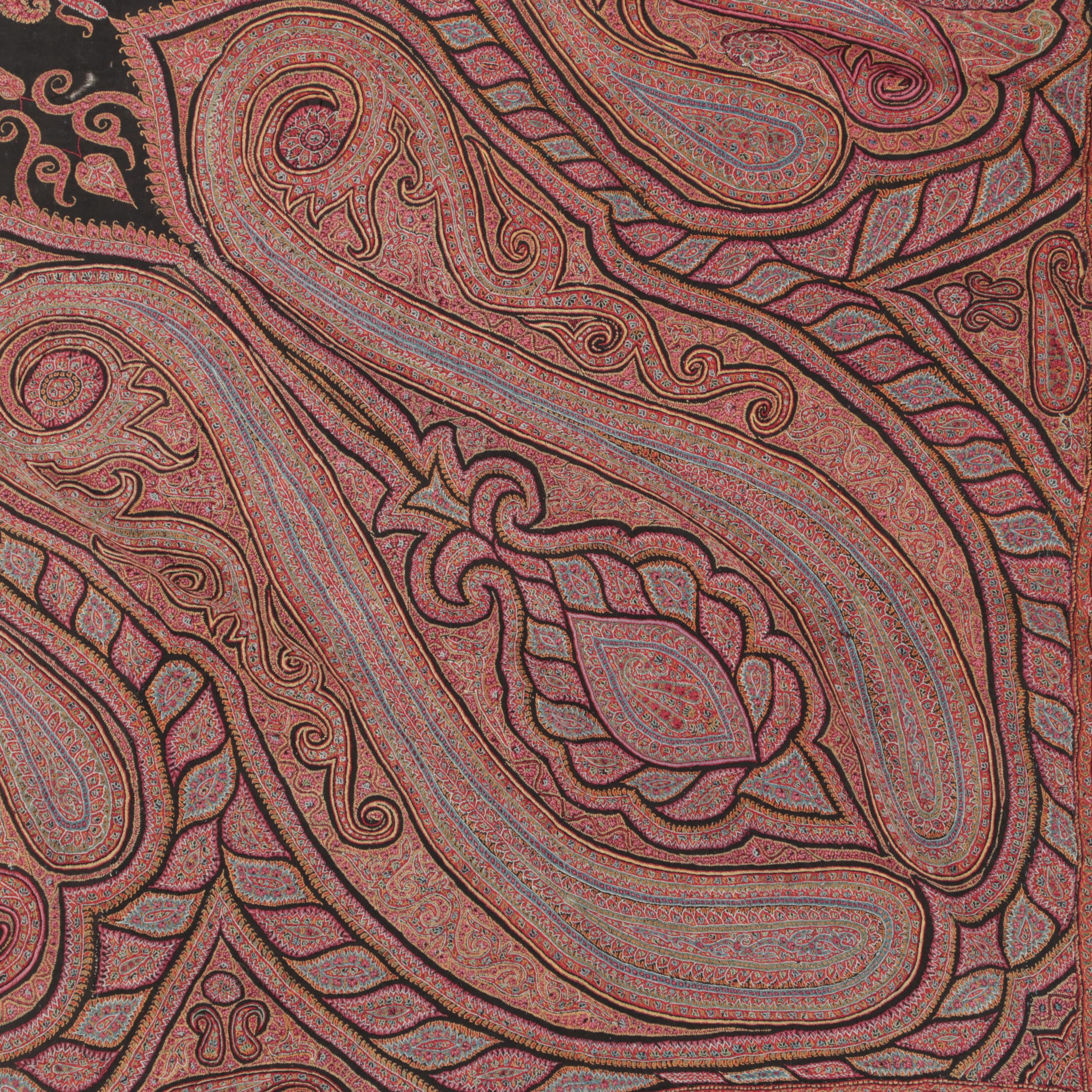 Kashmir Style Paisley Jacquard Woven Wool Shawl, Antique