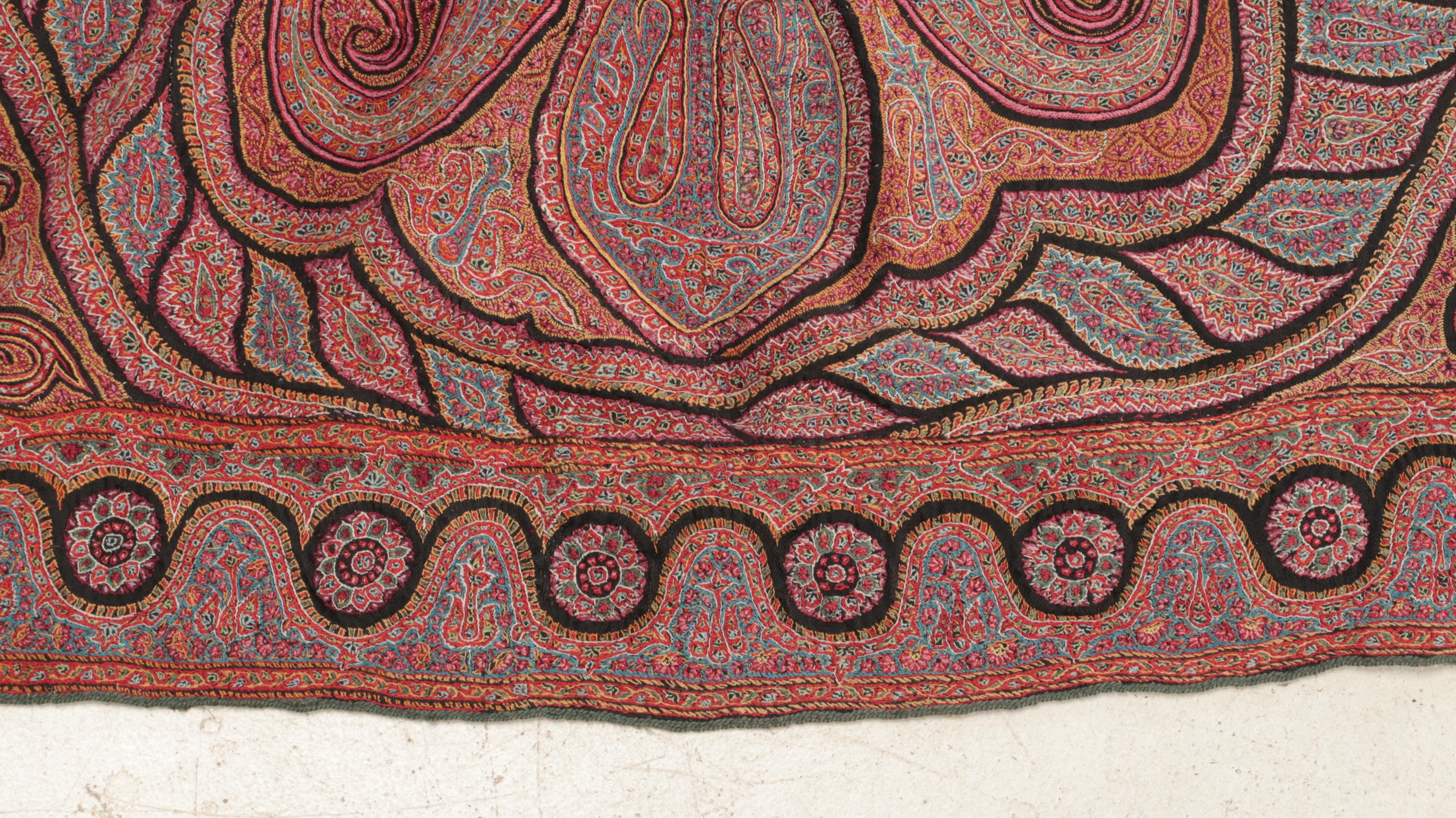 Kashmir Style Paisley Jacquard Woven Wool Shawl, Antique