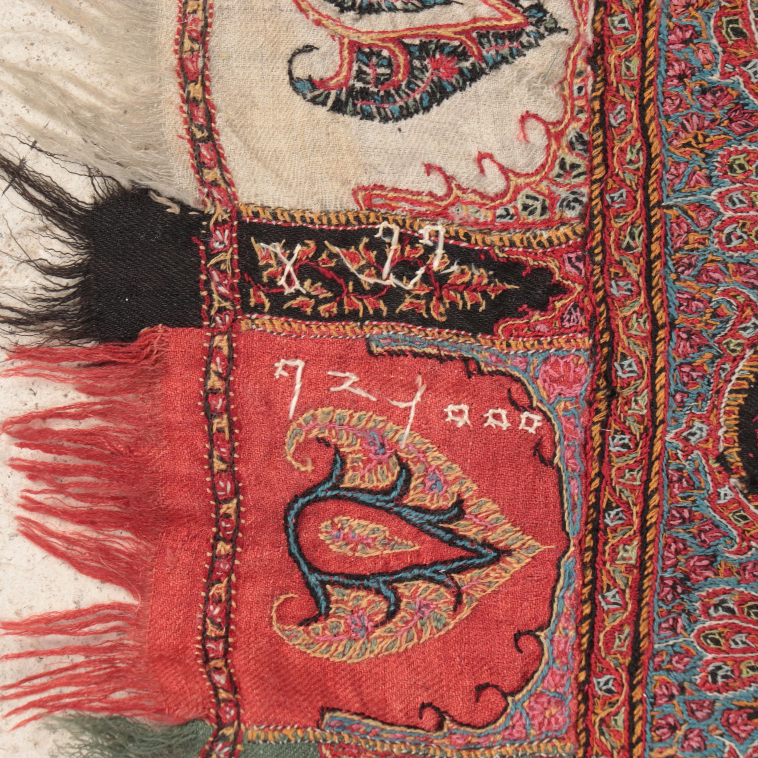 Kashmir Style Paisley Jacquard Woven Wool Shawl, Antique