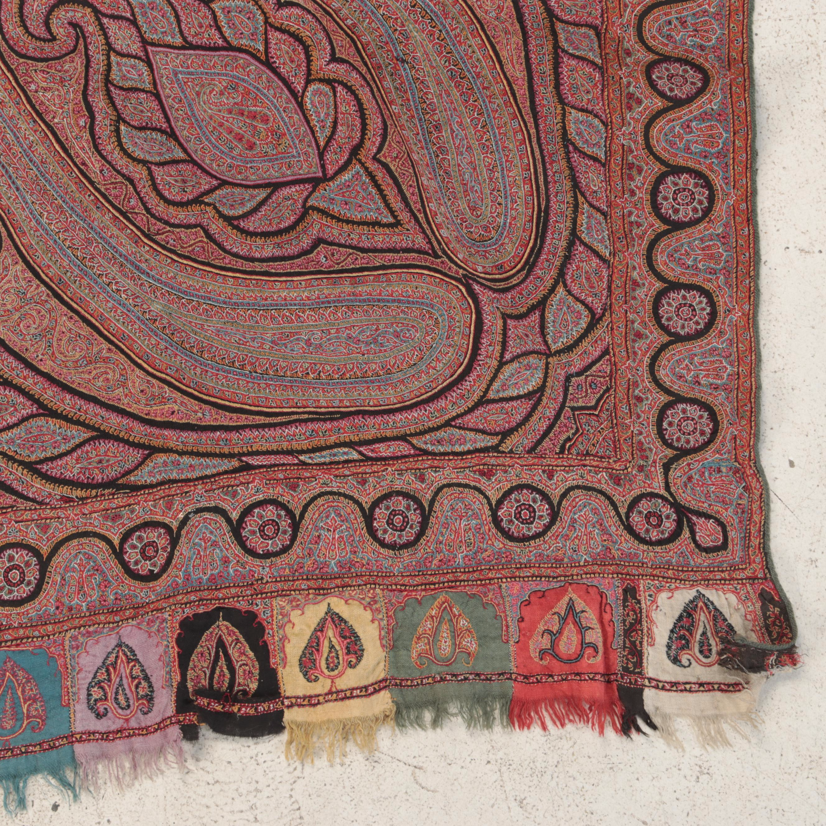 Kashmir Style Paisley Jacquard Woven Wool Shawl, Antique