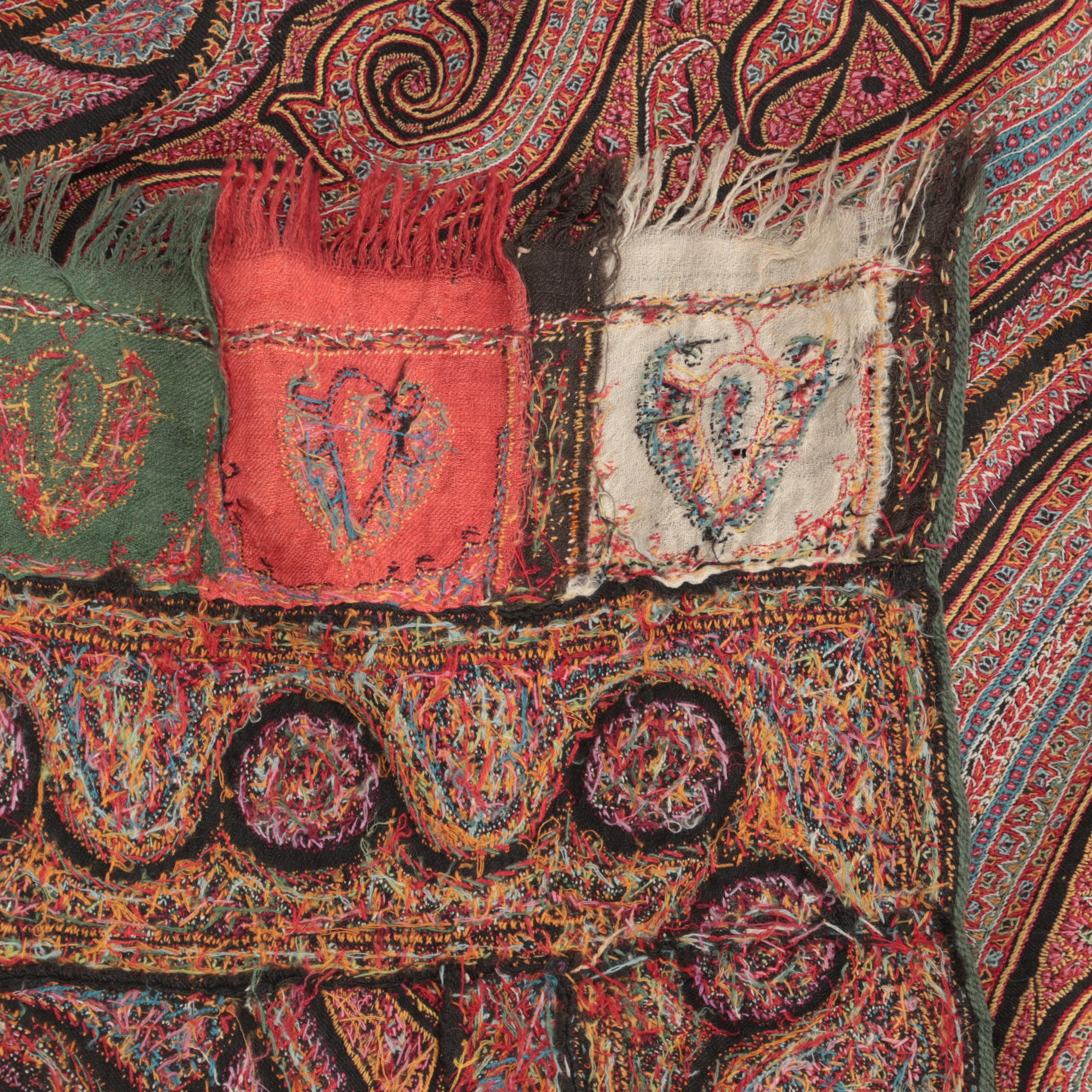 Kashmir Style Paisley Jacquard Woven Wool Shawl, Antique