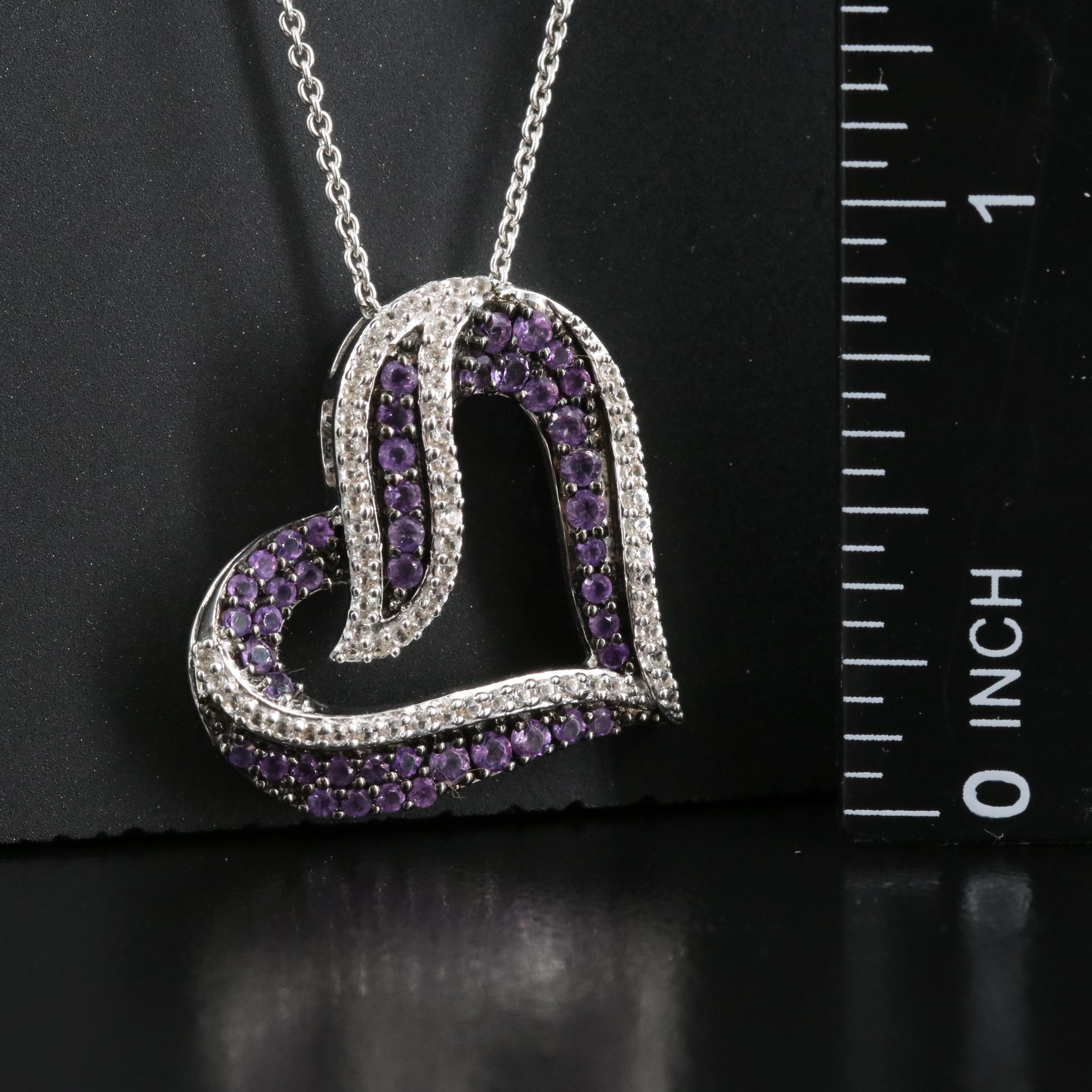 Italian Sterling Amethyst and Sapphire Heart Pendant Necklace