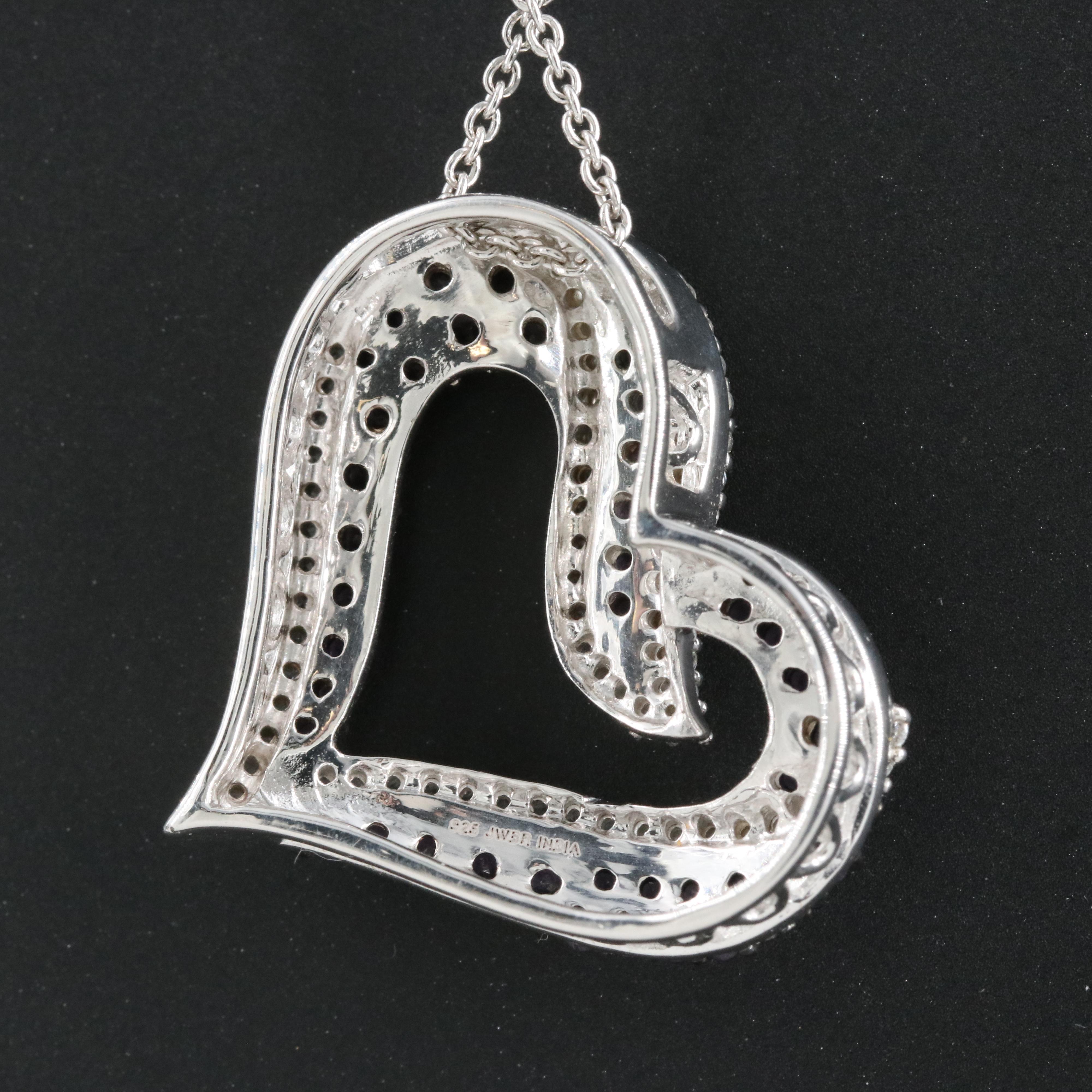 Italian Sterling Amethyst and Sapphire Heart Pendant Necklace