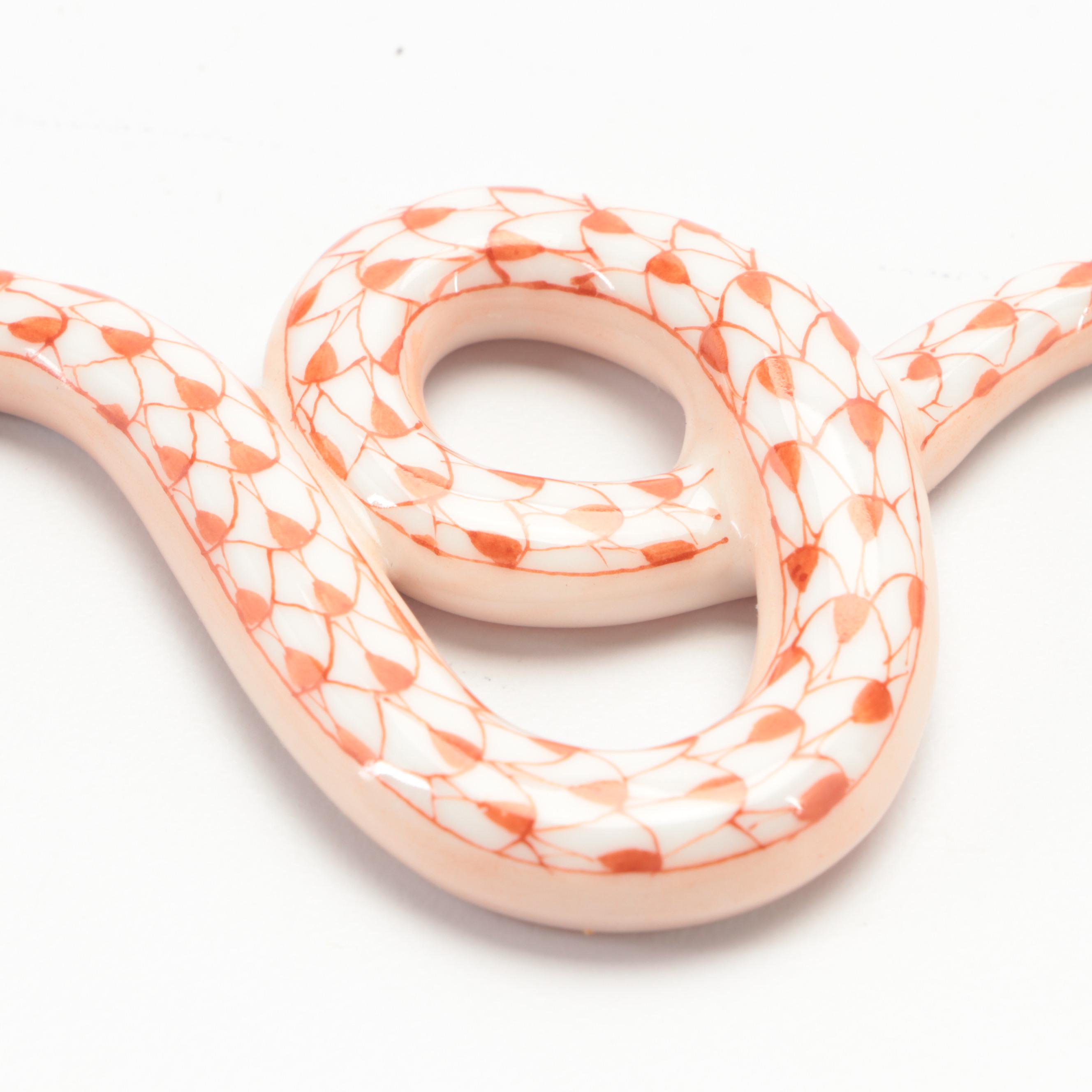 Herend Rust Fishnet with Gold "Garden Snake" Porcelain Figurine