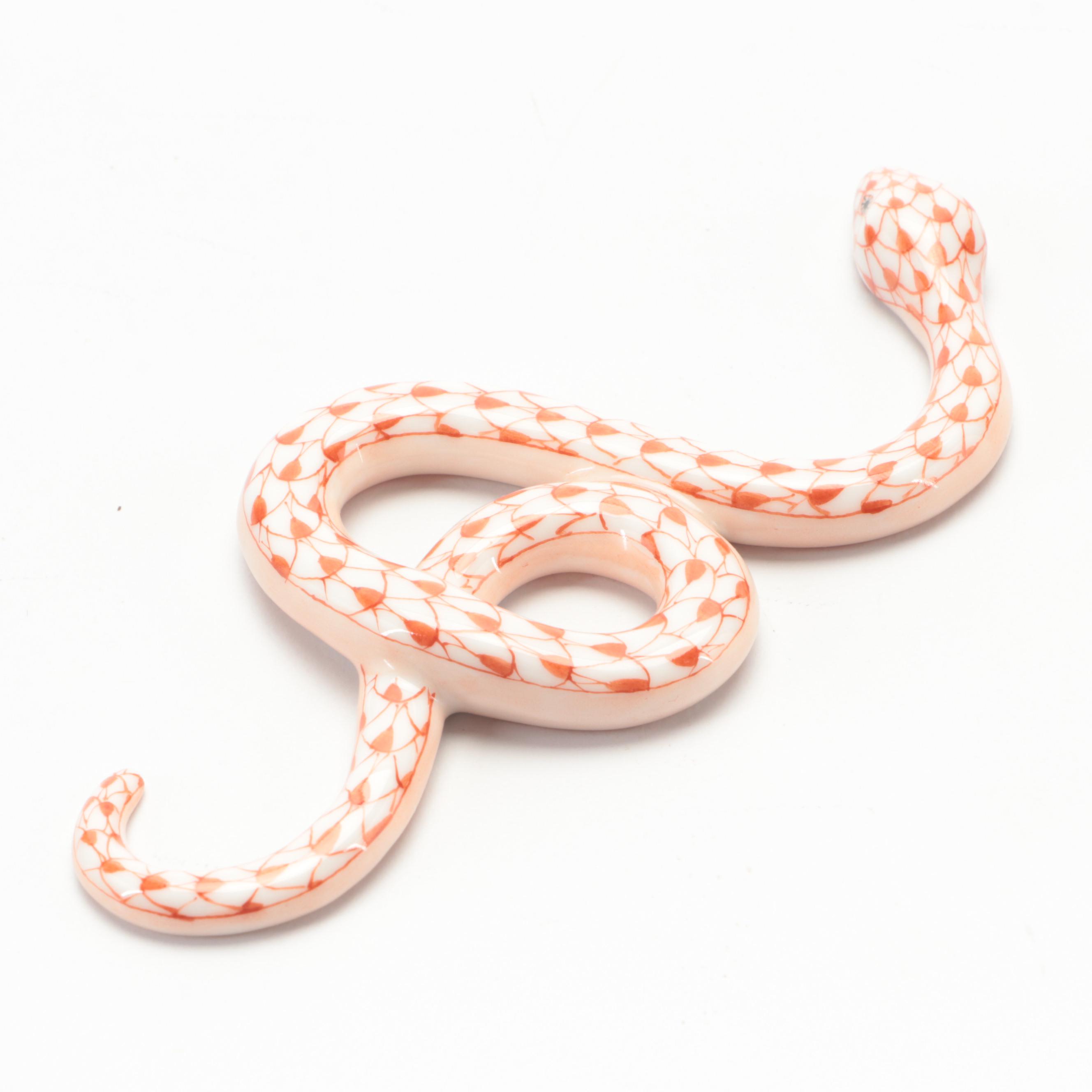 Herend Rust Fishnet with Gold "Garden Snake" Porcelain Figurine