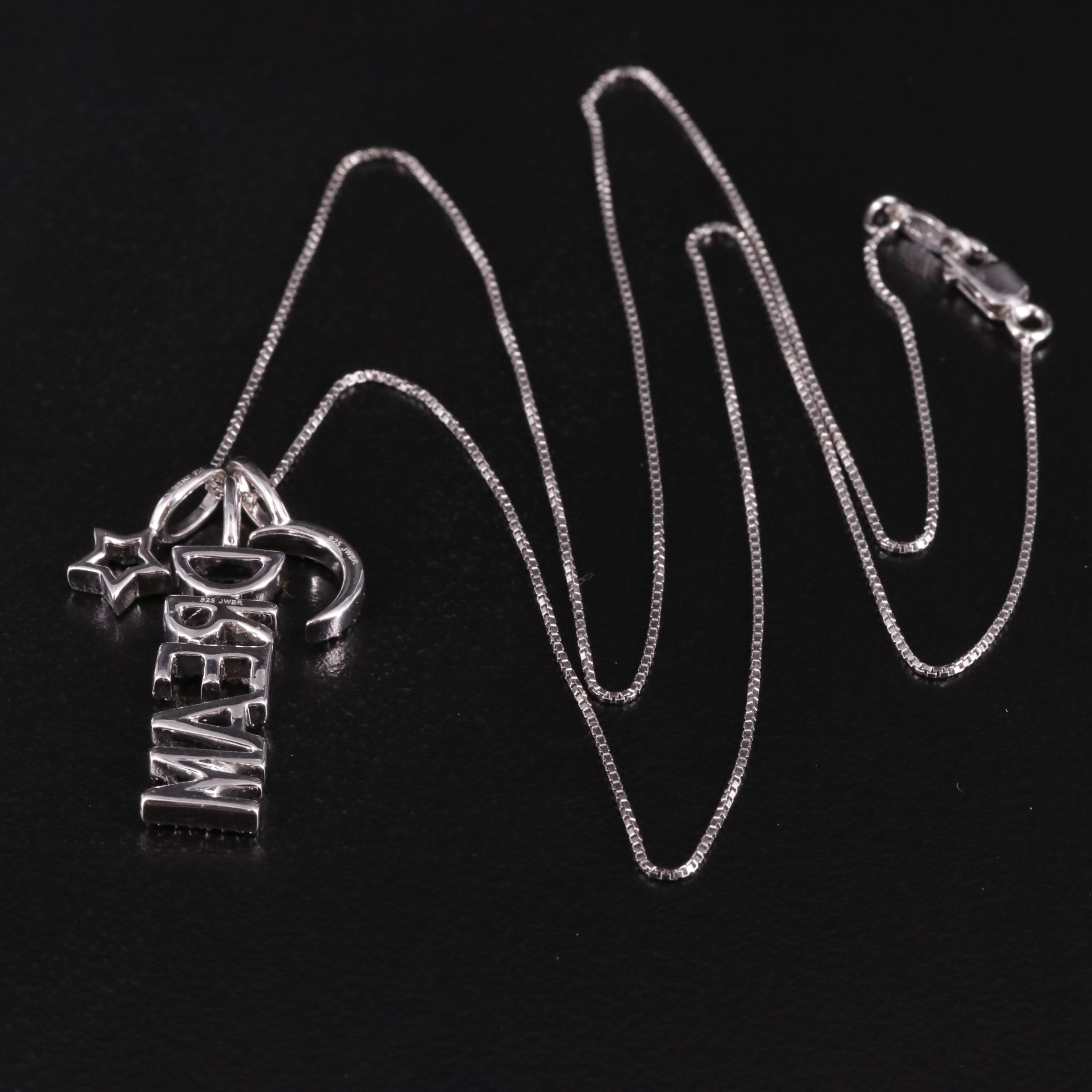 Sterling Diamond Star, Half Moon, and "Dream" Pendant Necklace