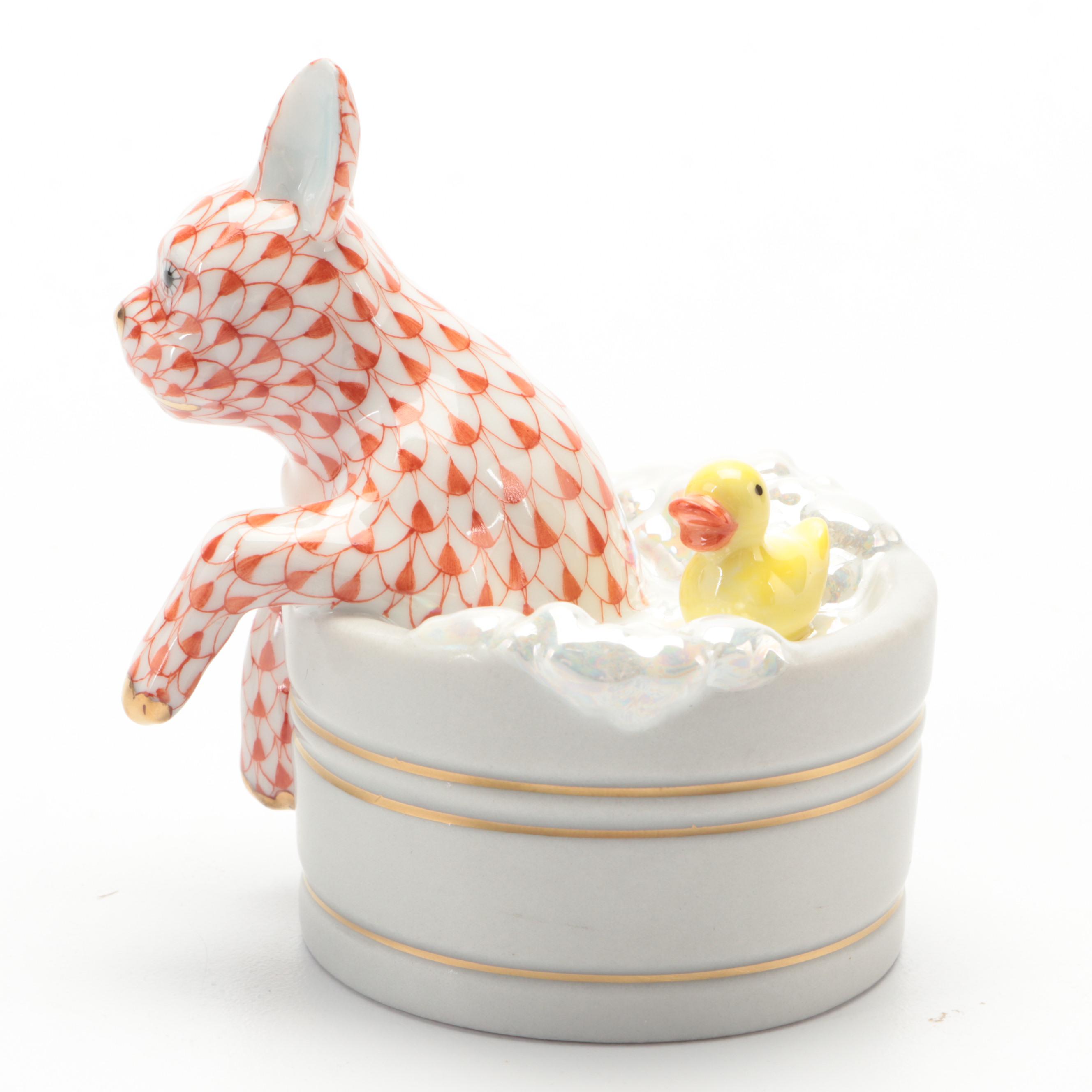 Herend Rust Fishnet with Gold "Squeaky Clean" Porcelain Figurine