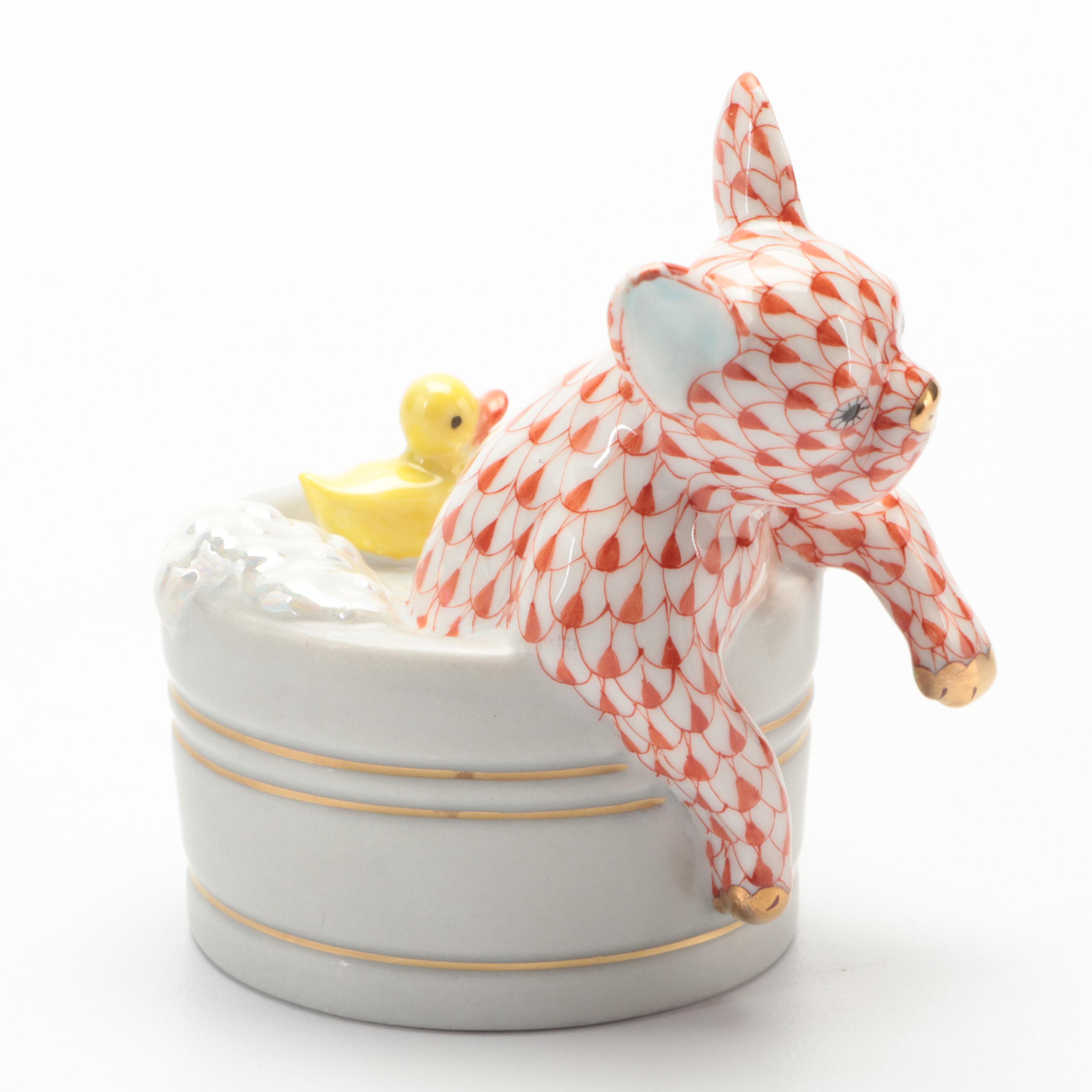 Herend Rust Fishnet with Gold "Squeaky Clean" Porcelain Figurine