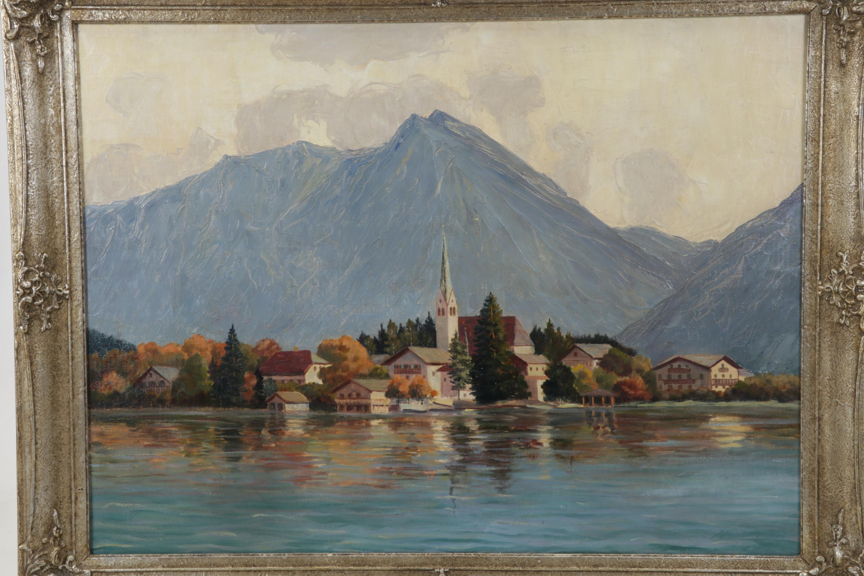 Mark Worth Oil Painting "Egern am Tegernsee," Mid-20th Century