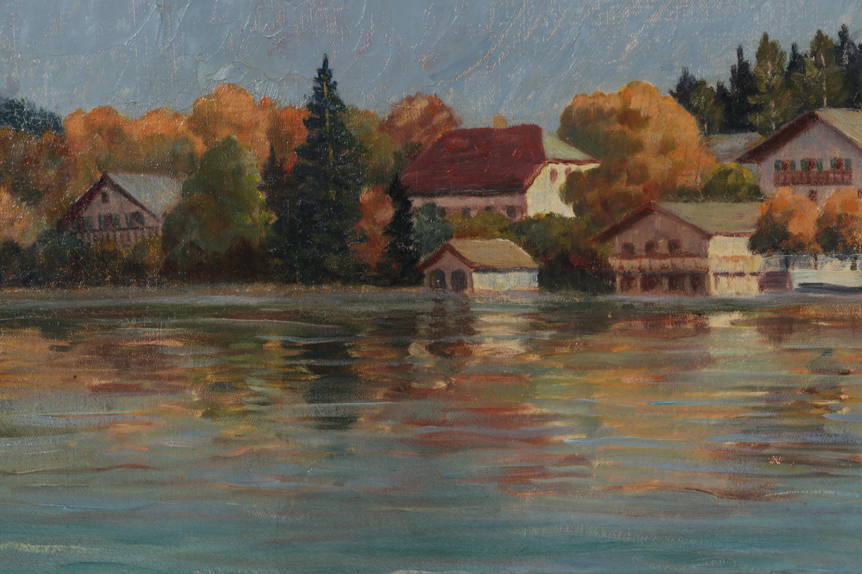 Mark Worth Oil Painting "Egern am Tegernsee," Mid-20th Century