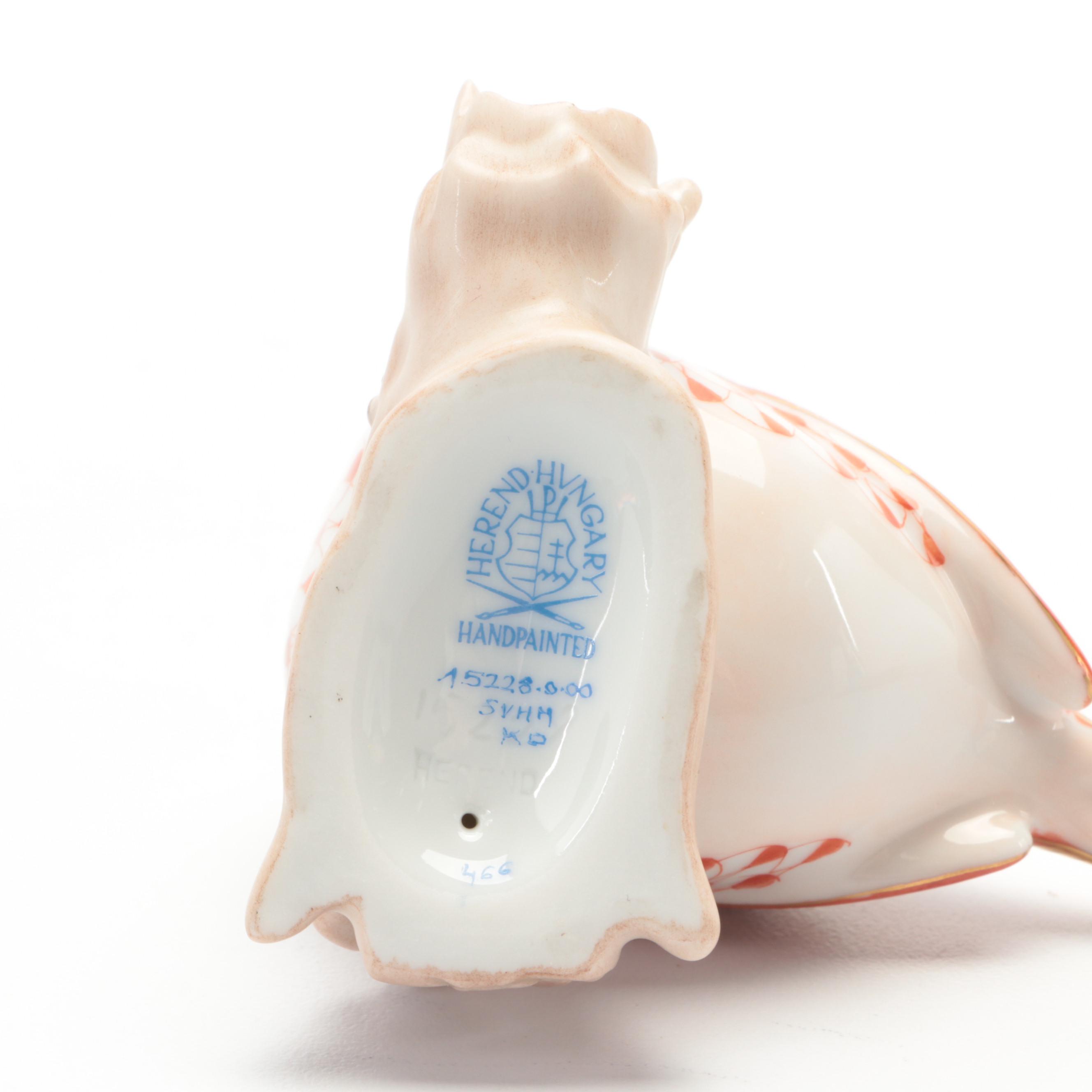 Herend Rust Fishnet with Gold "Little Bird" Porcelain Figurine