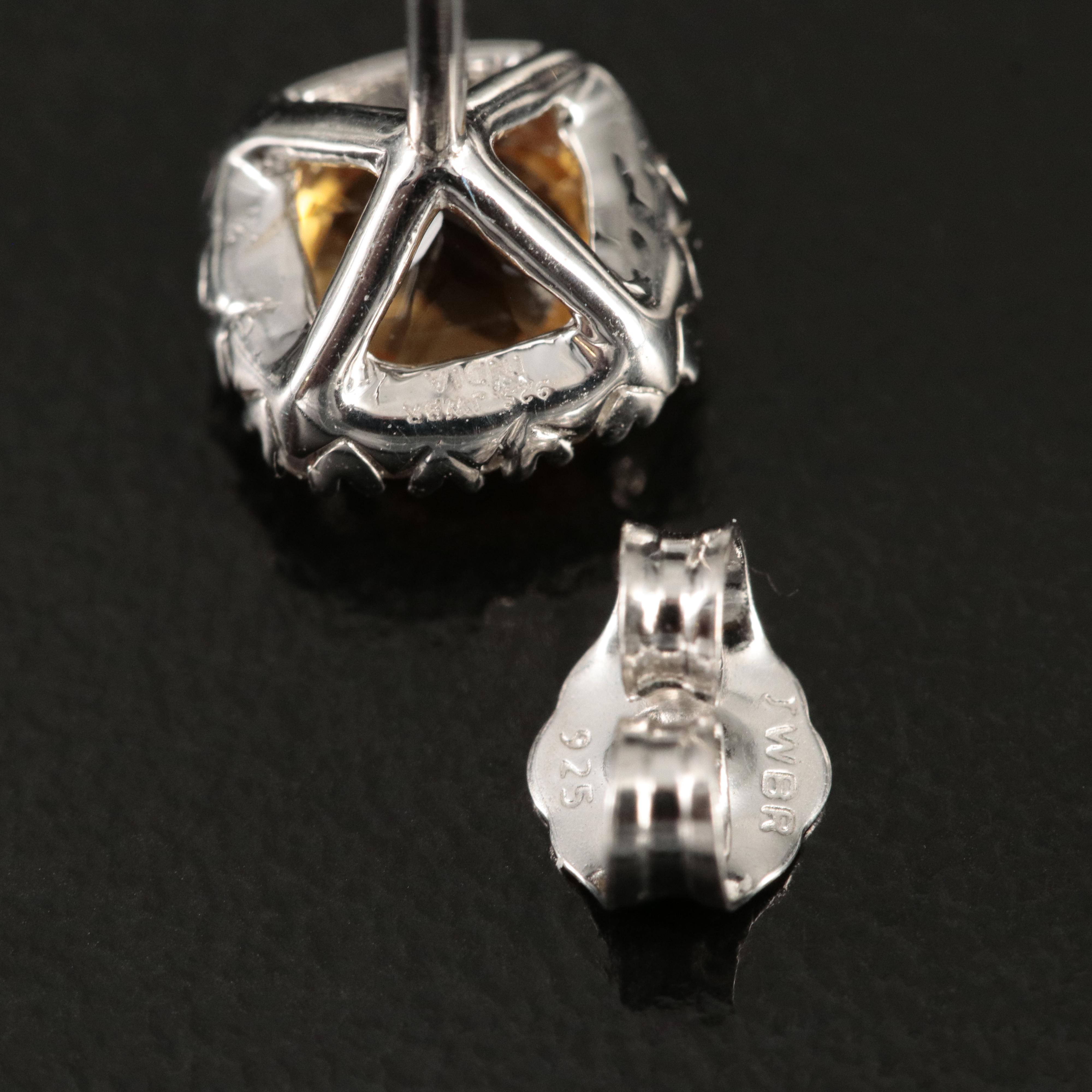 Sterling Citrine and Sapphire Stud Earrings