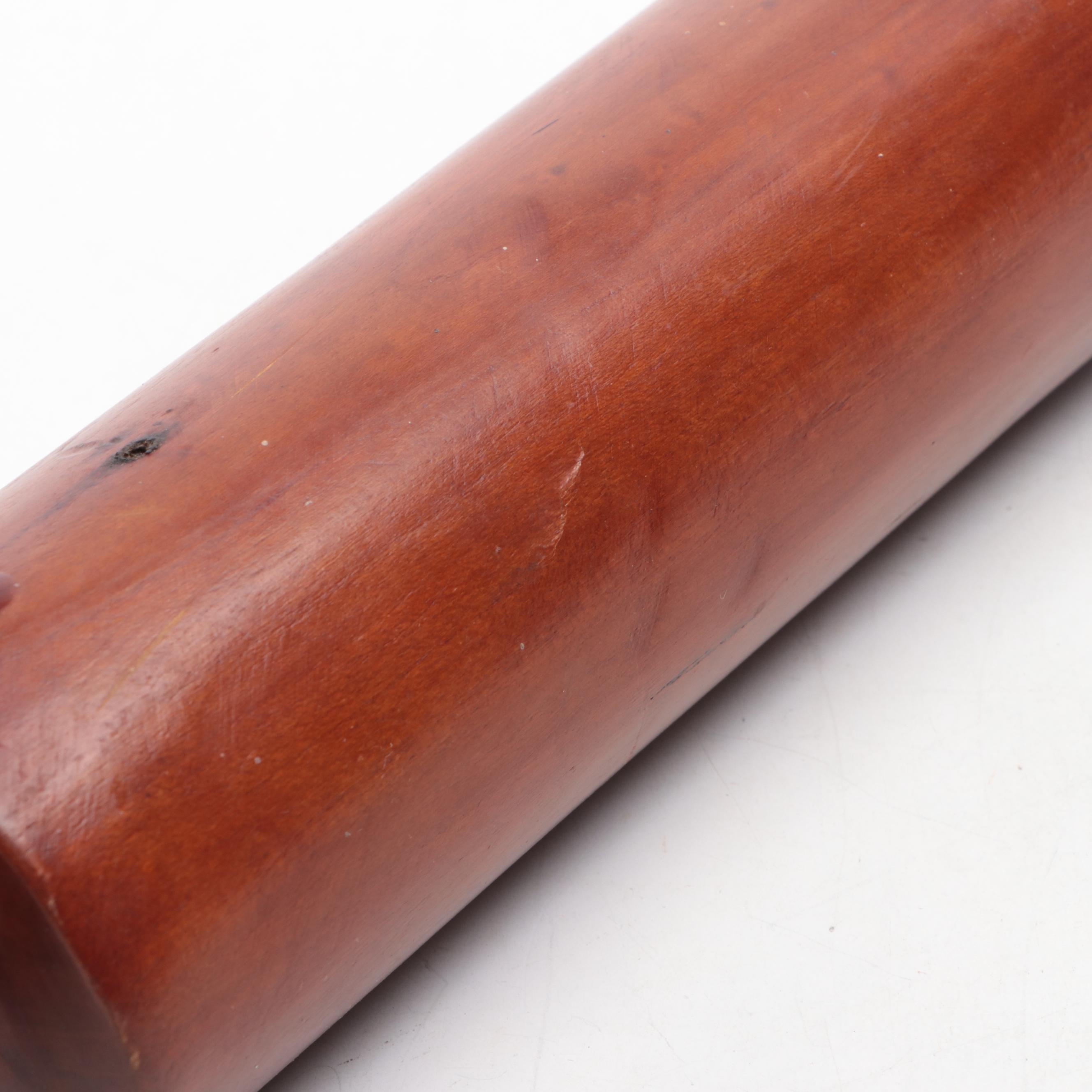 Red Ceramic Mixing Bowls, Bentwood and Wire Grain Sifter and Rolling Pin