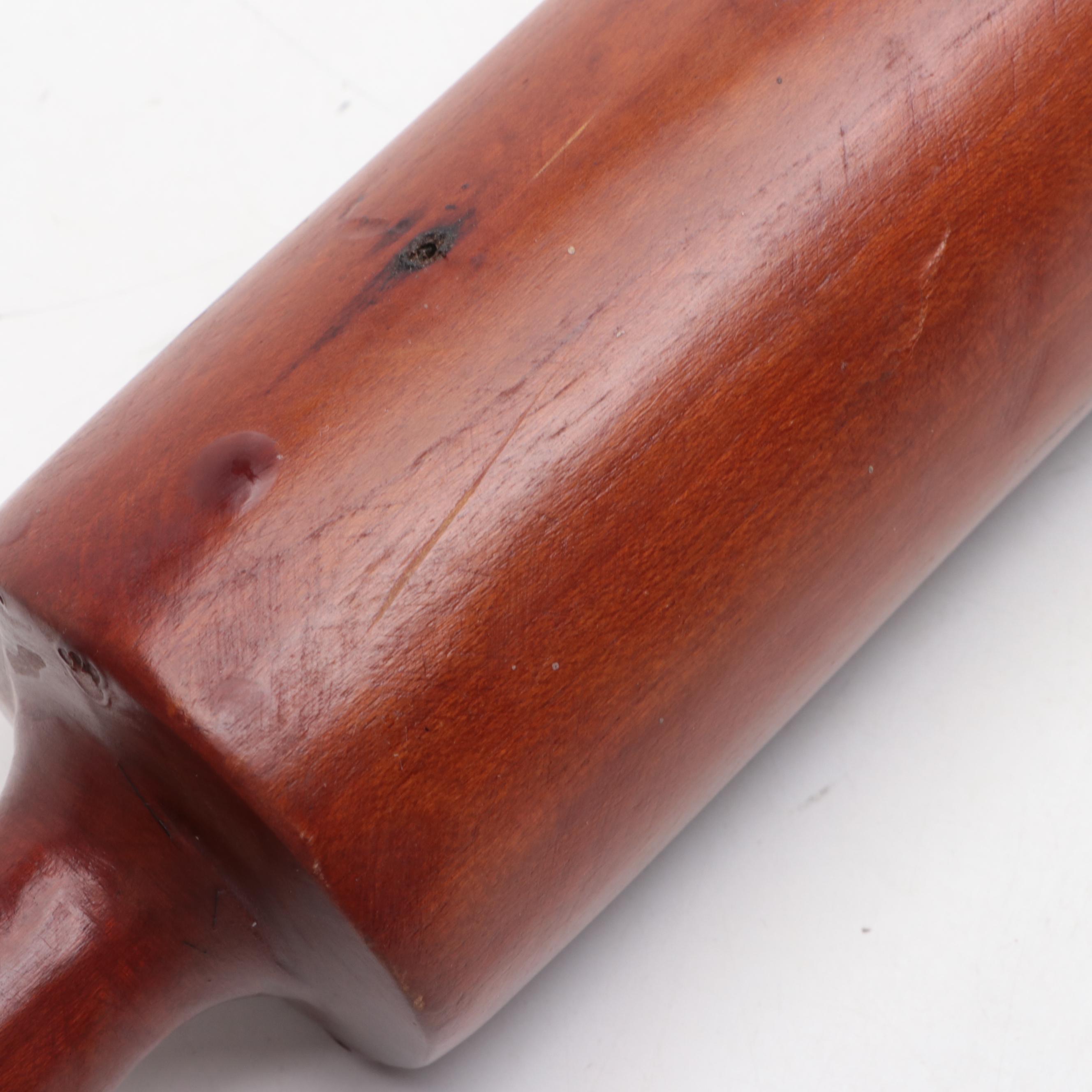 Red Ceramic Mixing Bowls, Bentwood and Wire Grain Sifter and Rolling Pin