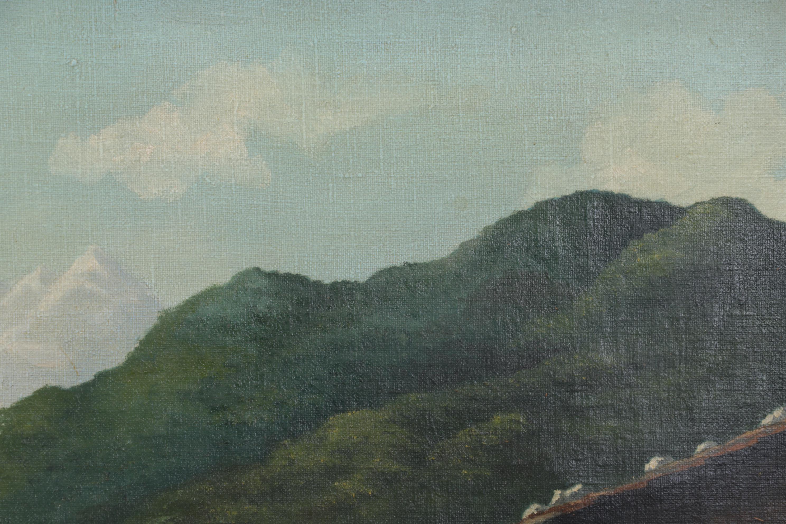 Mountain Valley Barn Oil Painting, Mid-20th Century