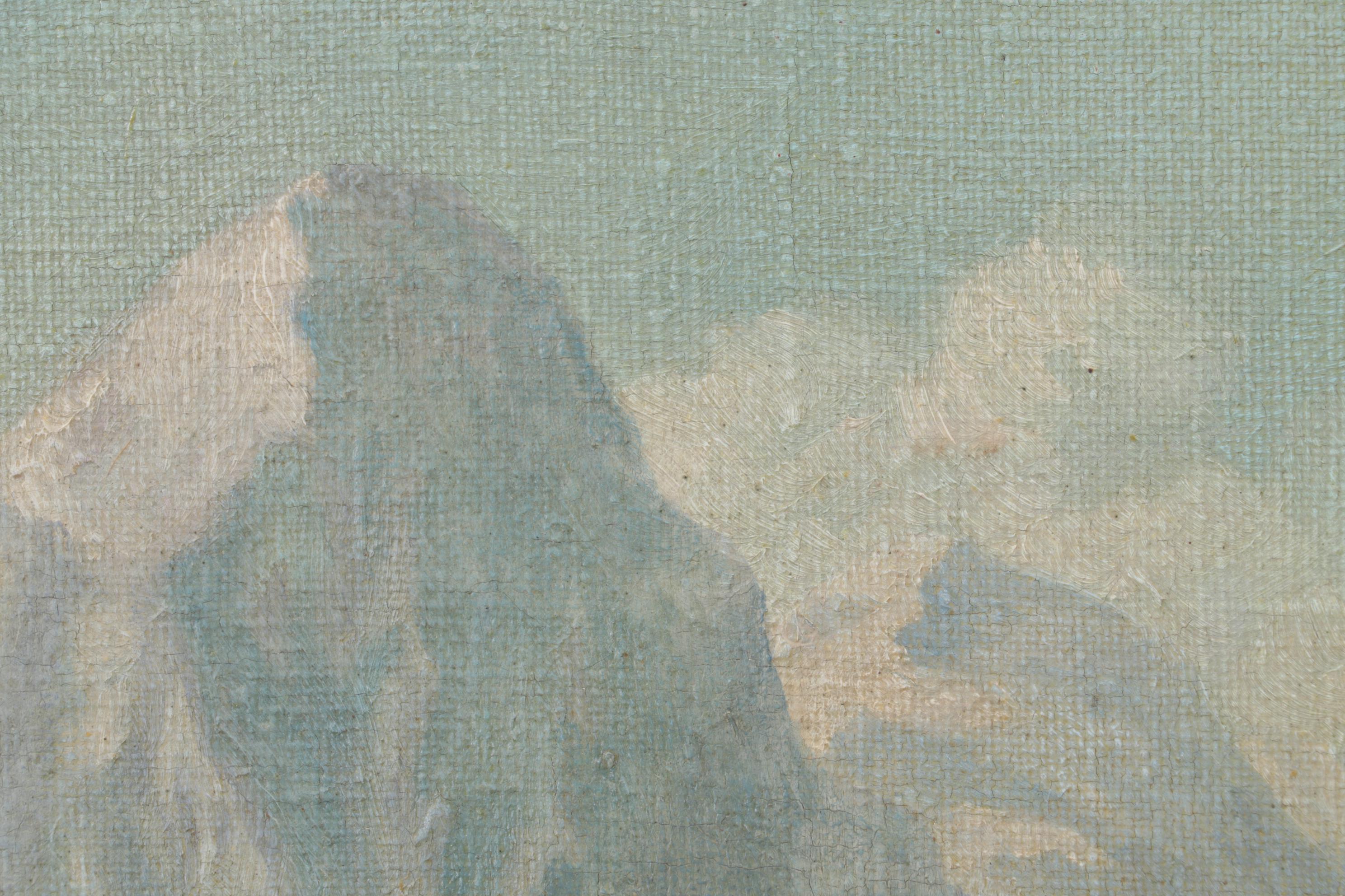 Mountain Valley Barn Oil Painting, Mid-20th Century