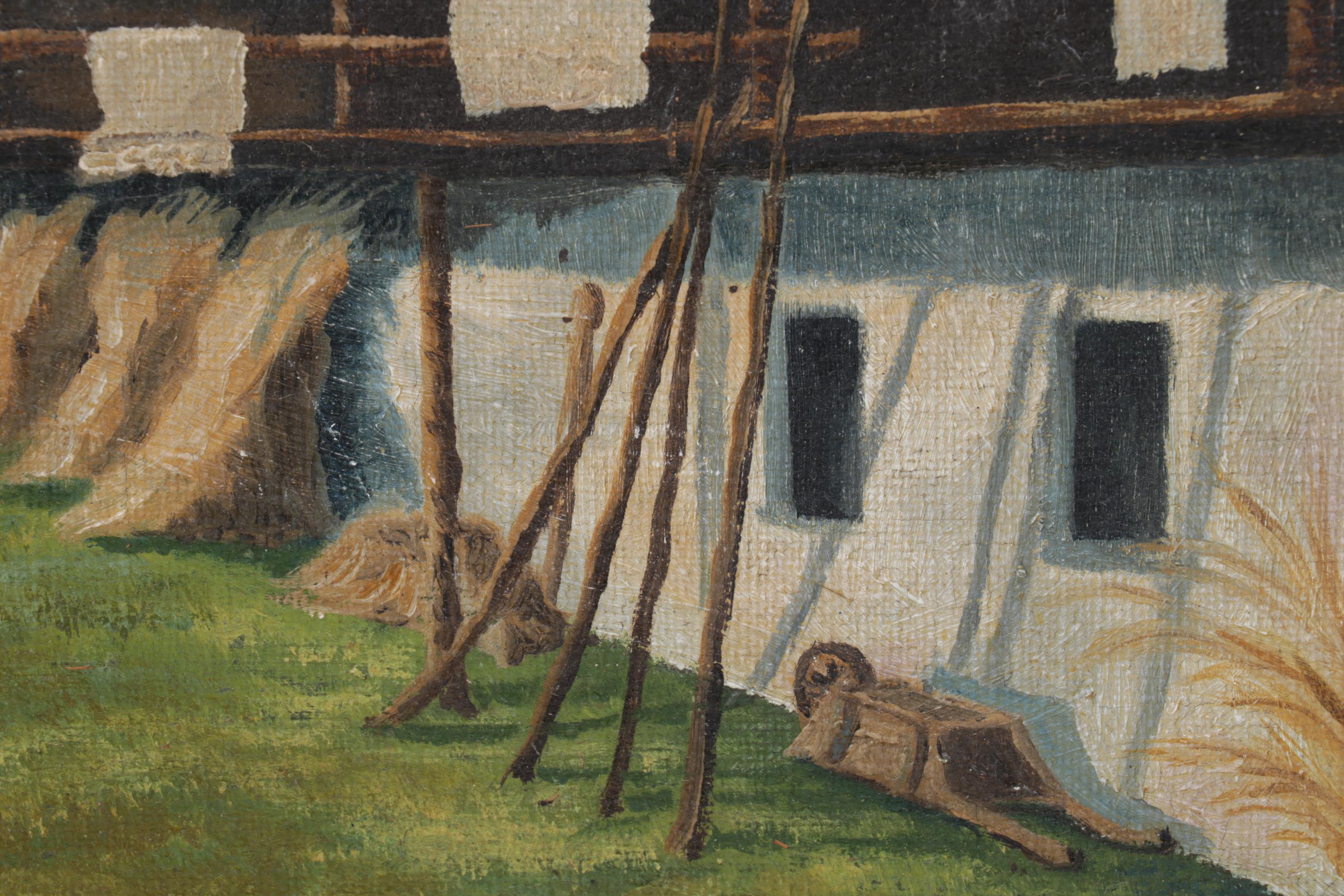 Mountain Valley Barn Oil Painting, Mid-20th Century