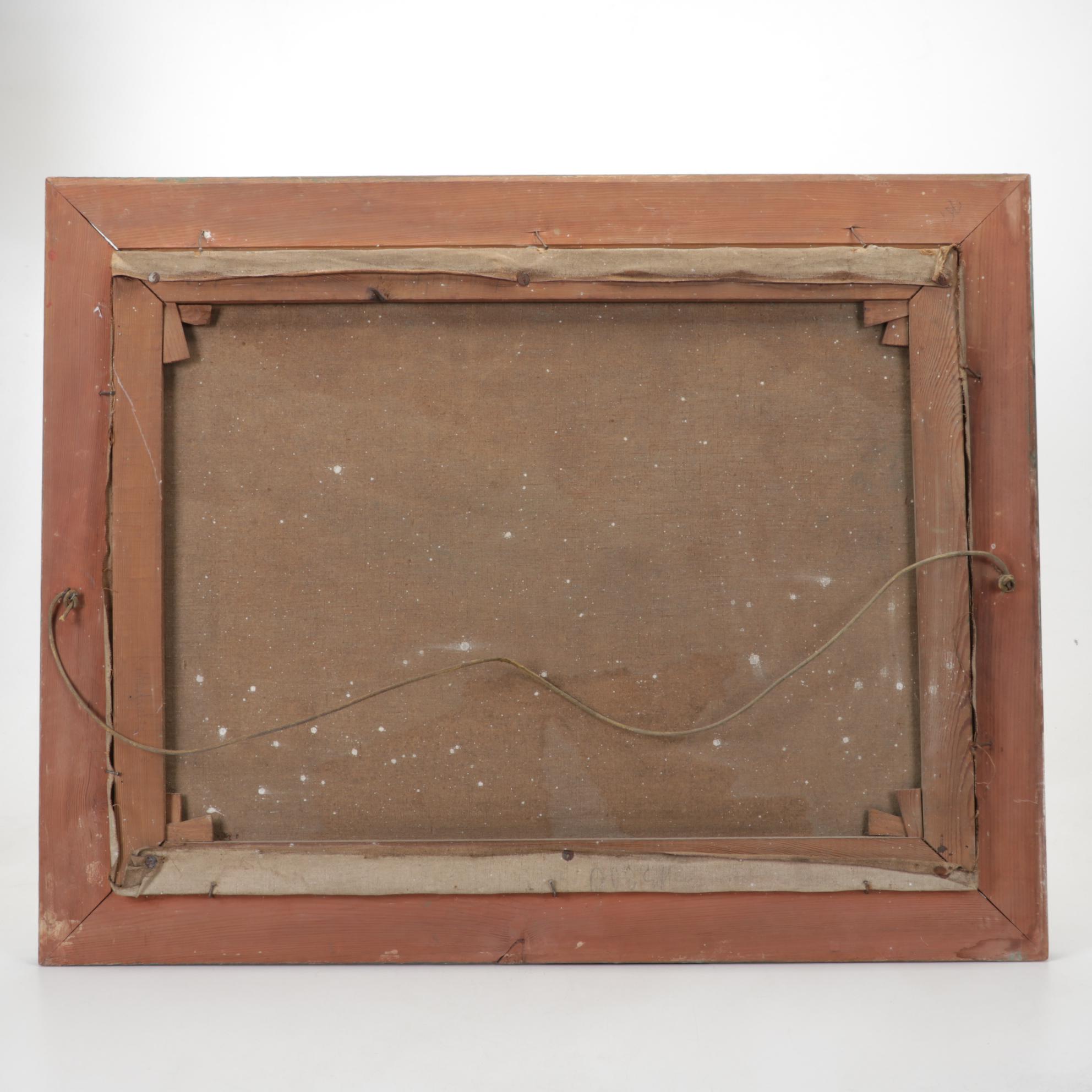 Mountain Valley Barn Oil Painting, Mid-20th Century