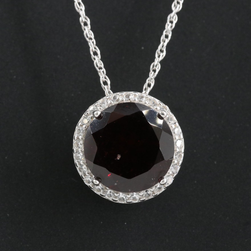 Sterling Garnet and Sapphire Pendant Necklace