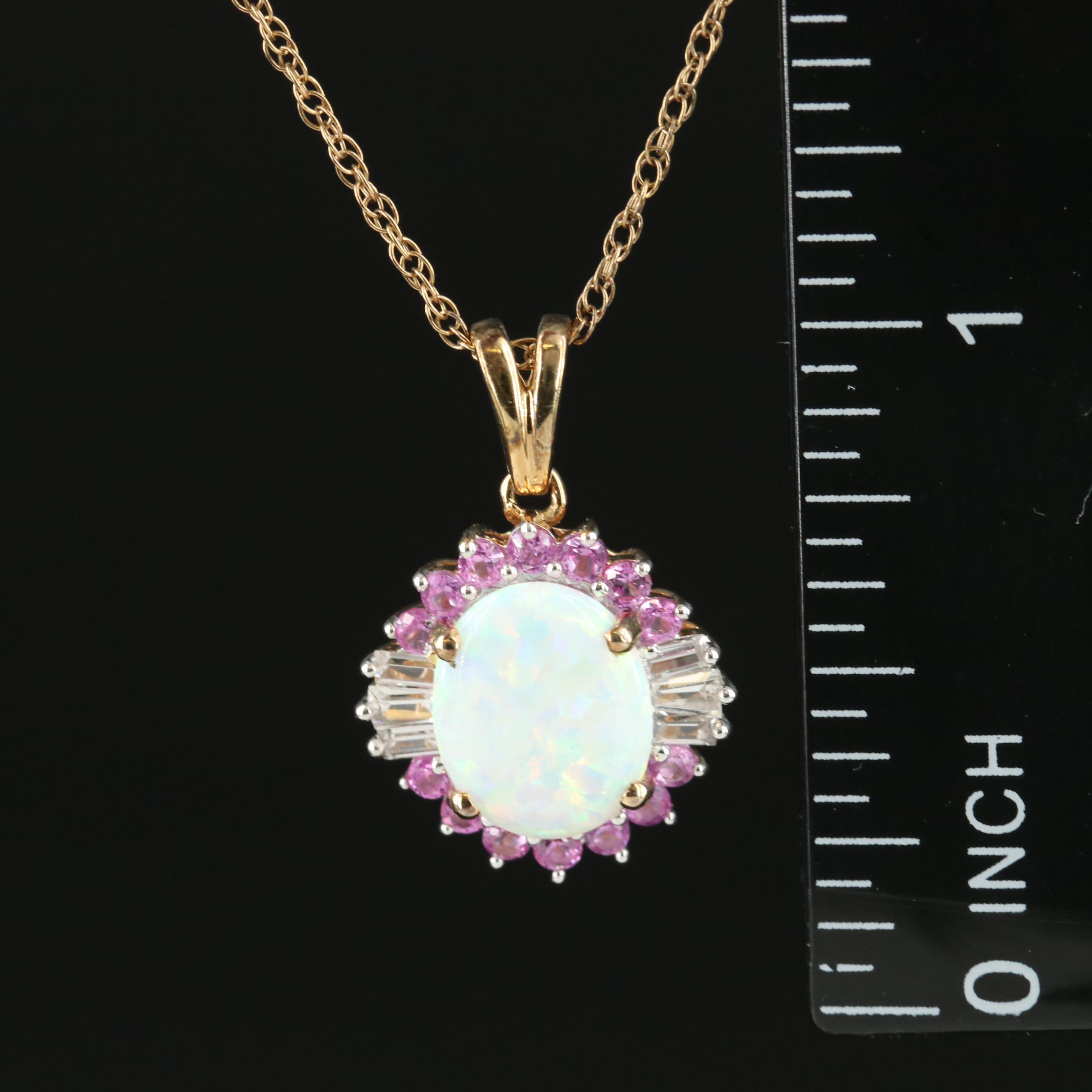 Sterling Opal and Sapphire Pendant Necklace