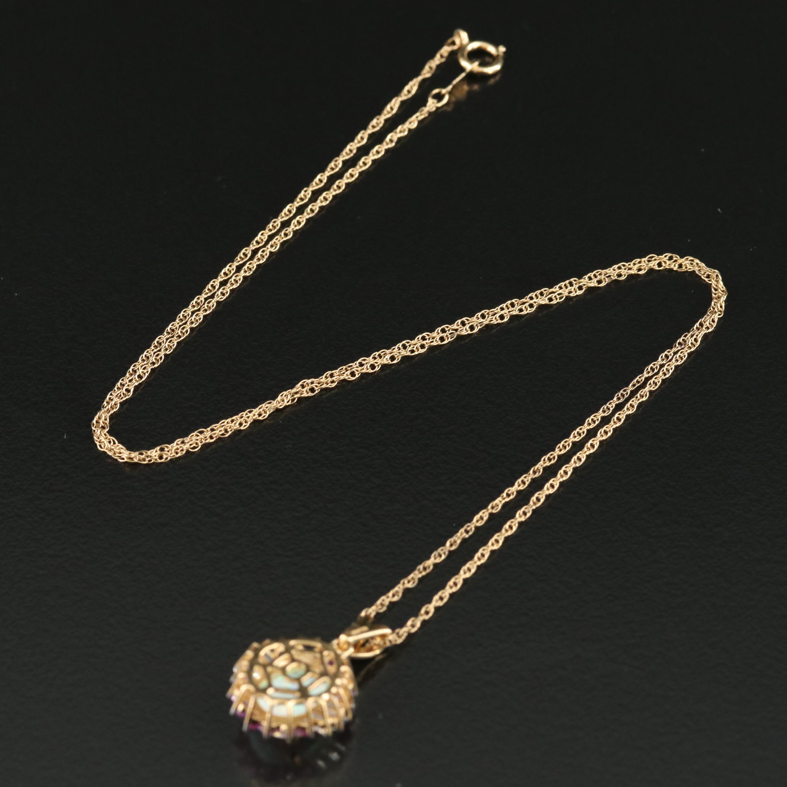 Sterling Opal and Sapphire Pendant Necklace