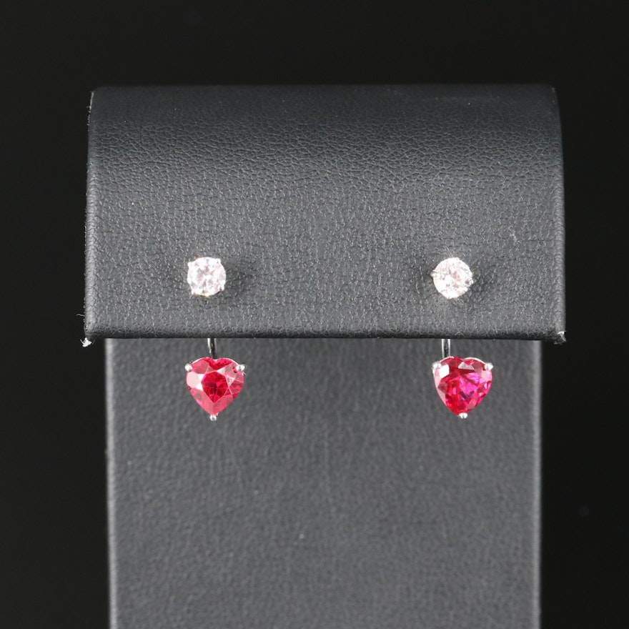 Sterling Cubic Zirconia Stud Earrings with Ruby Enhancers