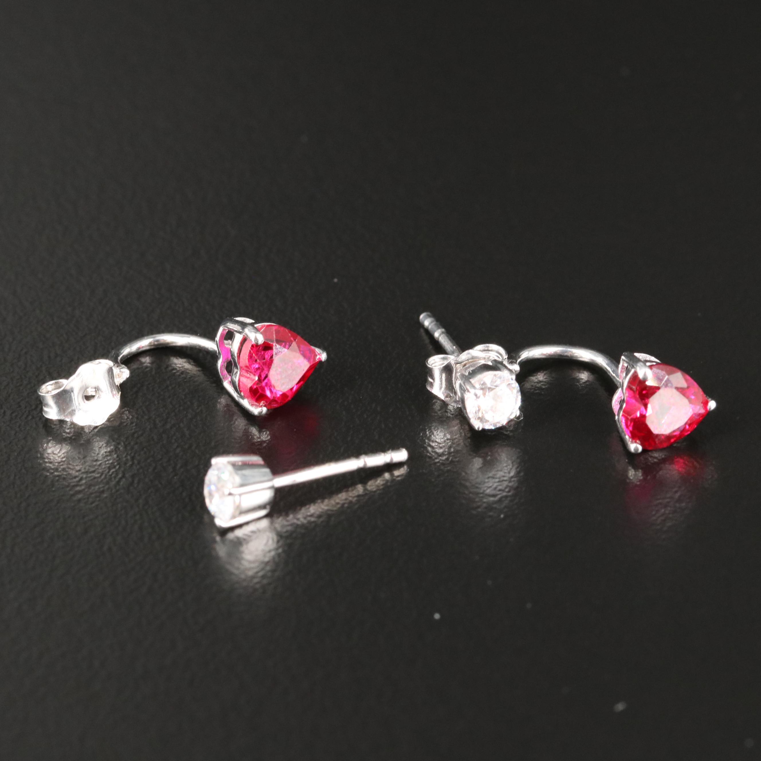 Sterling Cubic Zirconia Stud Earrings with Ruby Enhancers